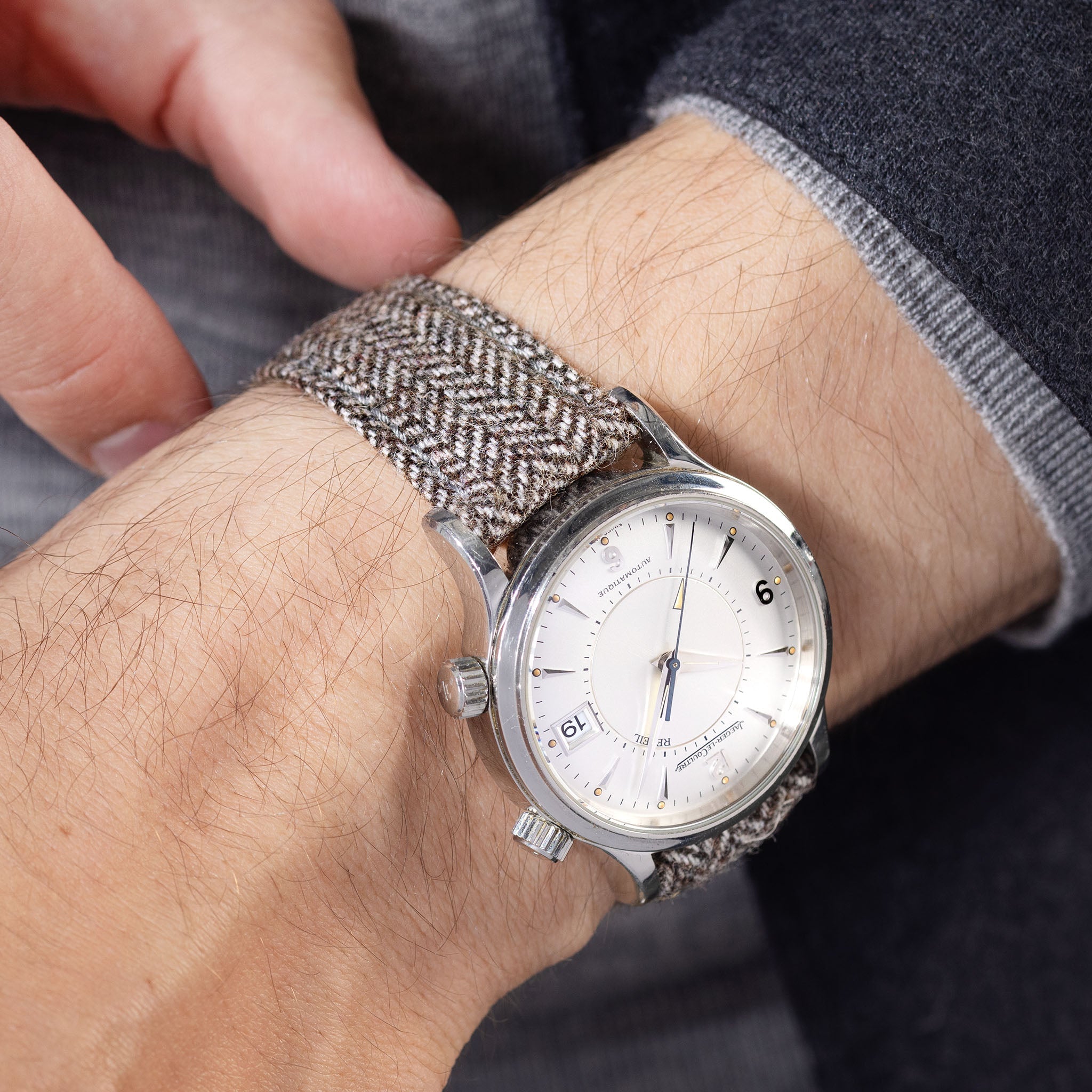 Herringbone Tweed Brown Leather Watch Strap