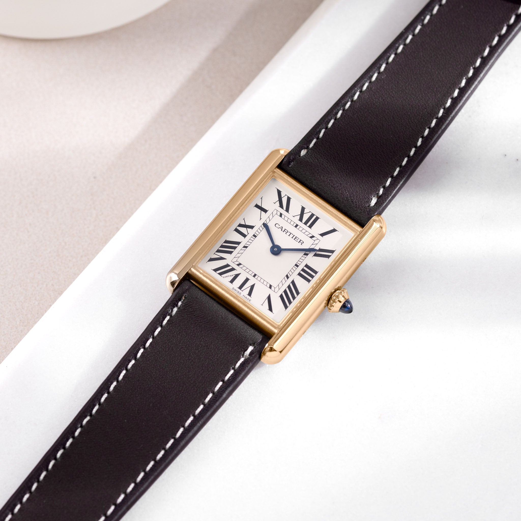 Horlogeband voor Cartier Tank Louis (2021-2024) - The Barenia Dark Cognac Brown