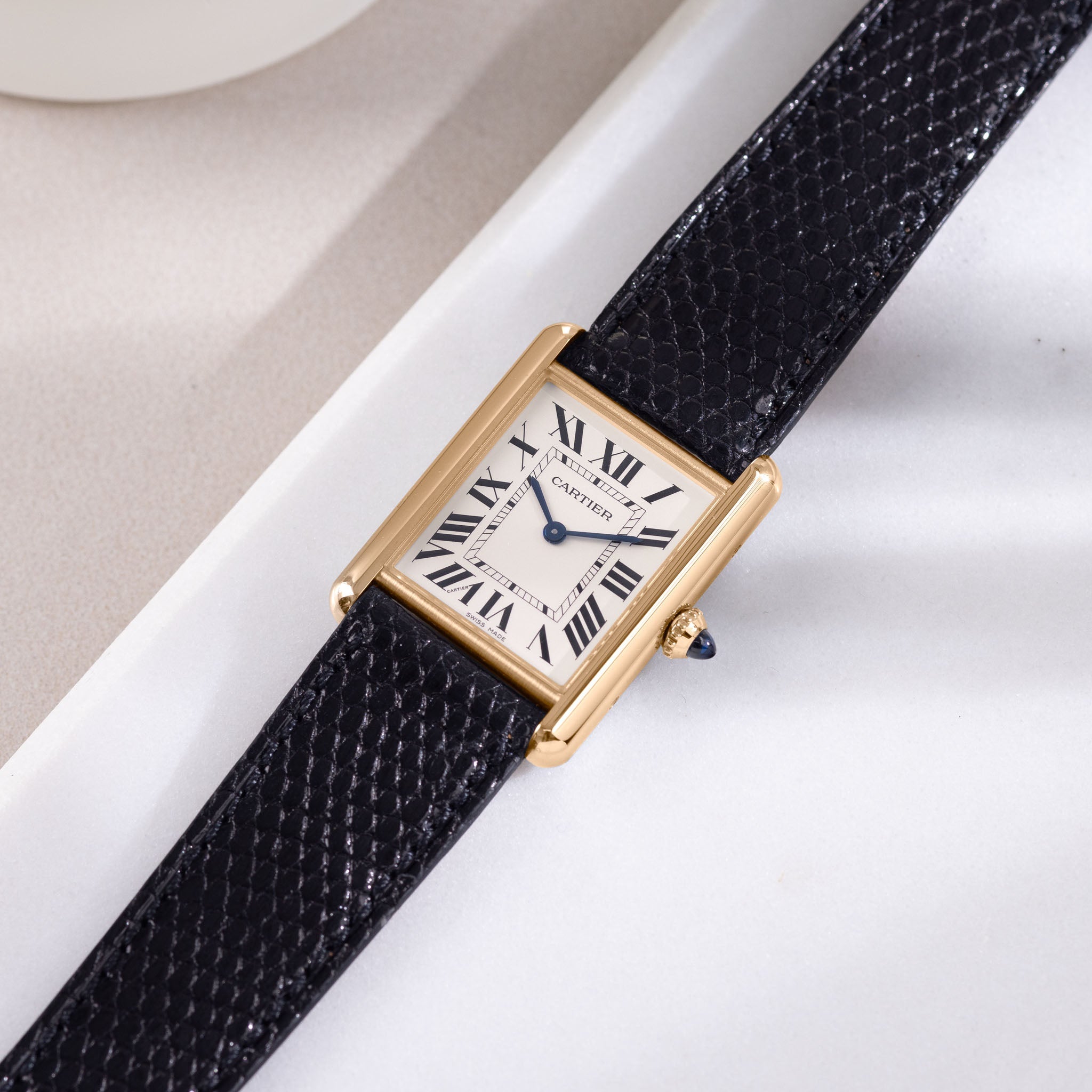 Horlogeband voor Cartier Tank Louis (2021-2024) - The Slim Black Lizard