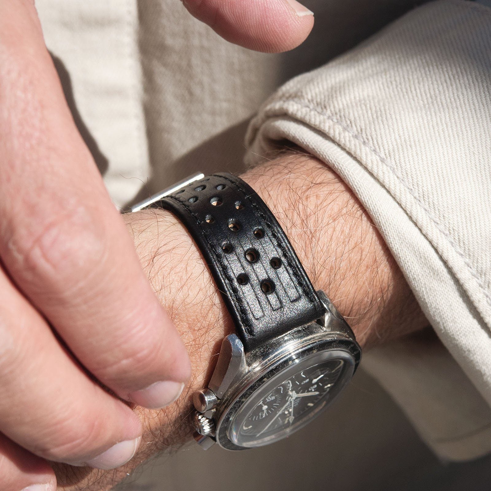 Racing Zwart Speedy Leren Horlogeband