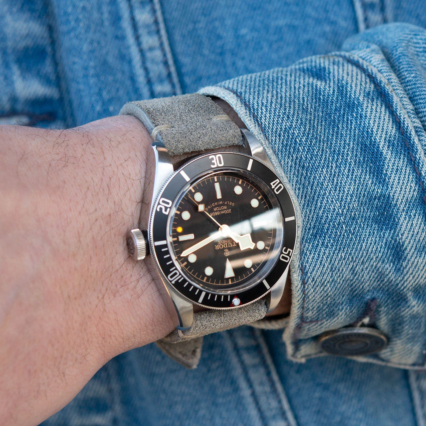 Rugged Grey Leren Horlogeband