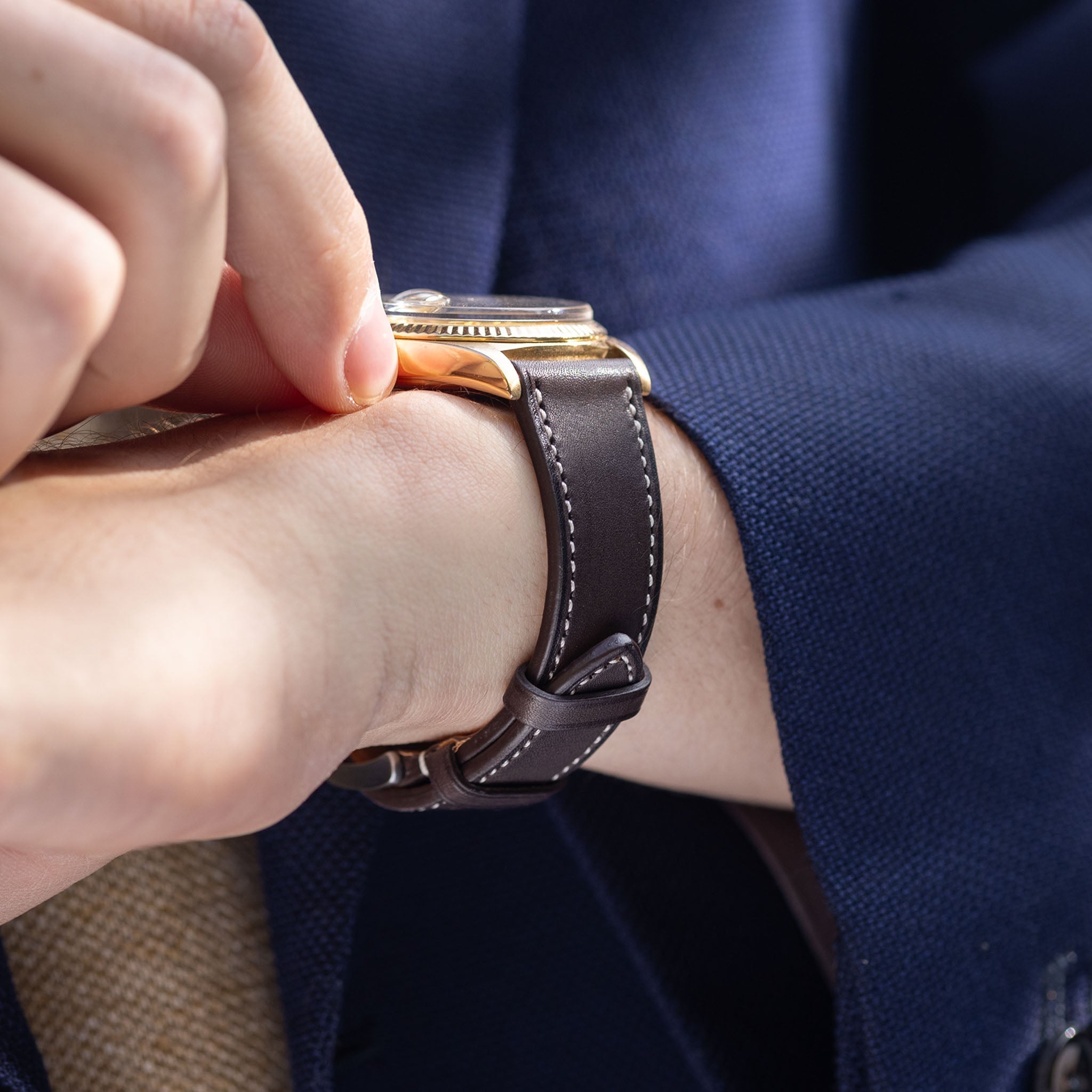 Barenia Dark Brown Leren Horlogeband
