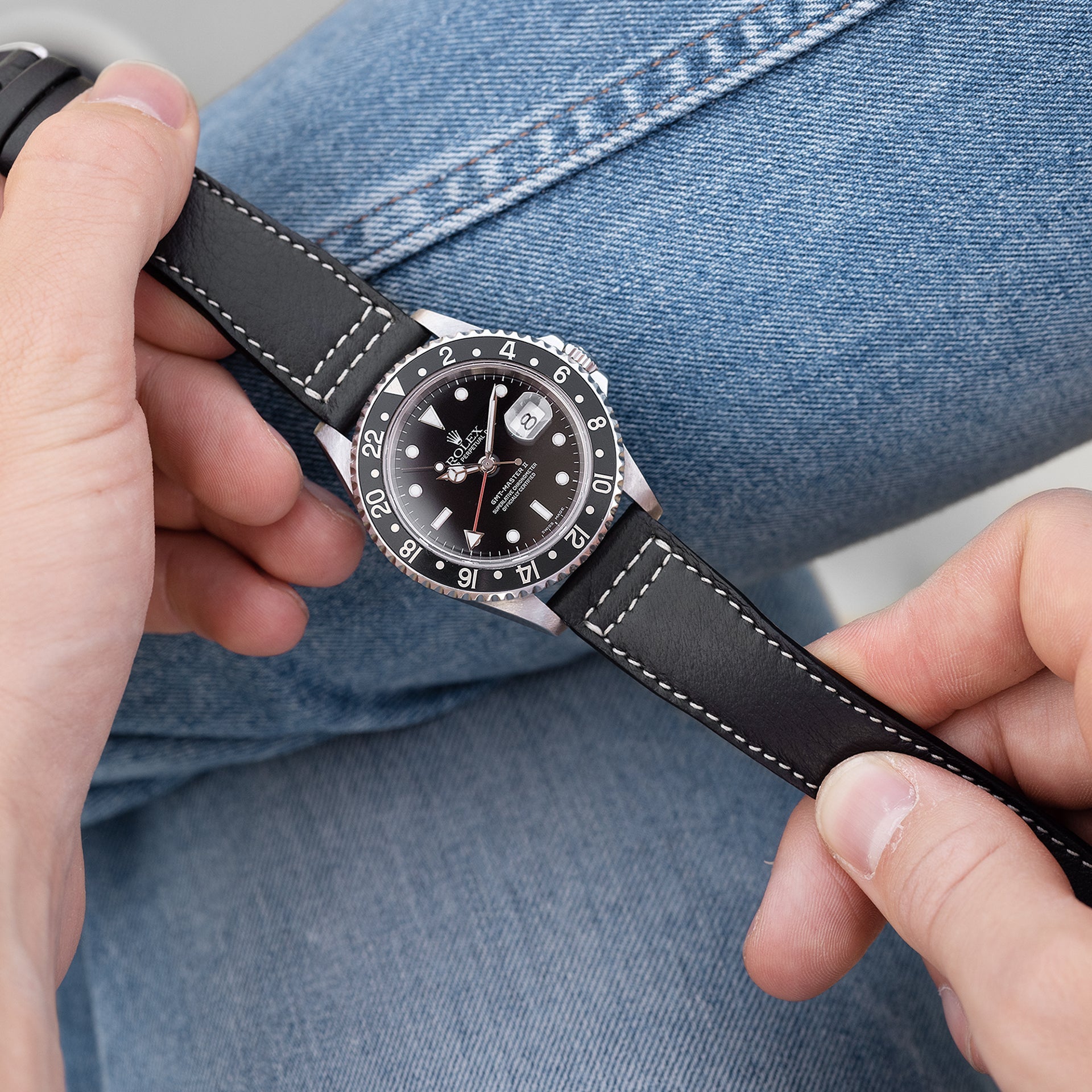 Zwart Aviator Leren Horlogeband
