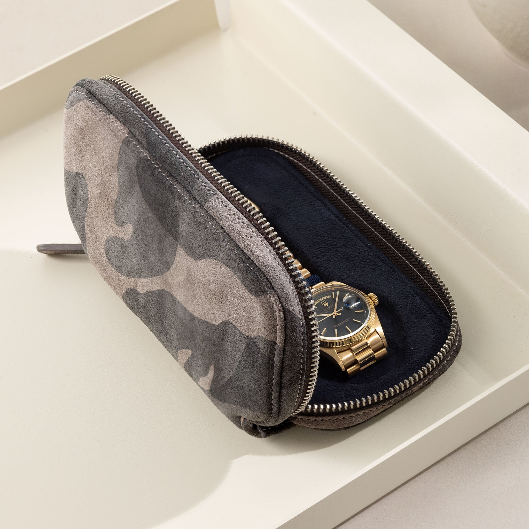 Black Camo 2 Watch Leather Zip Pouch