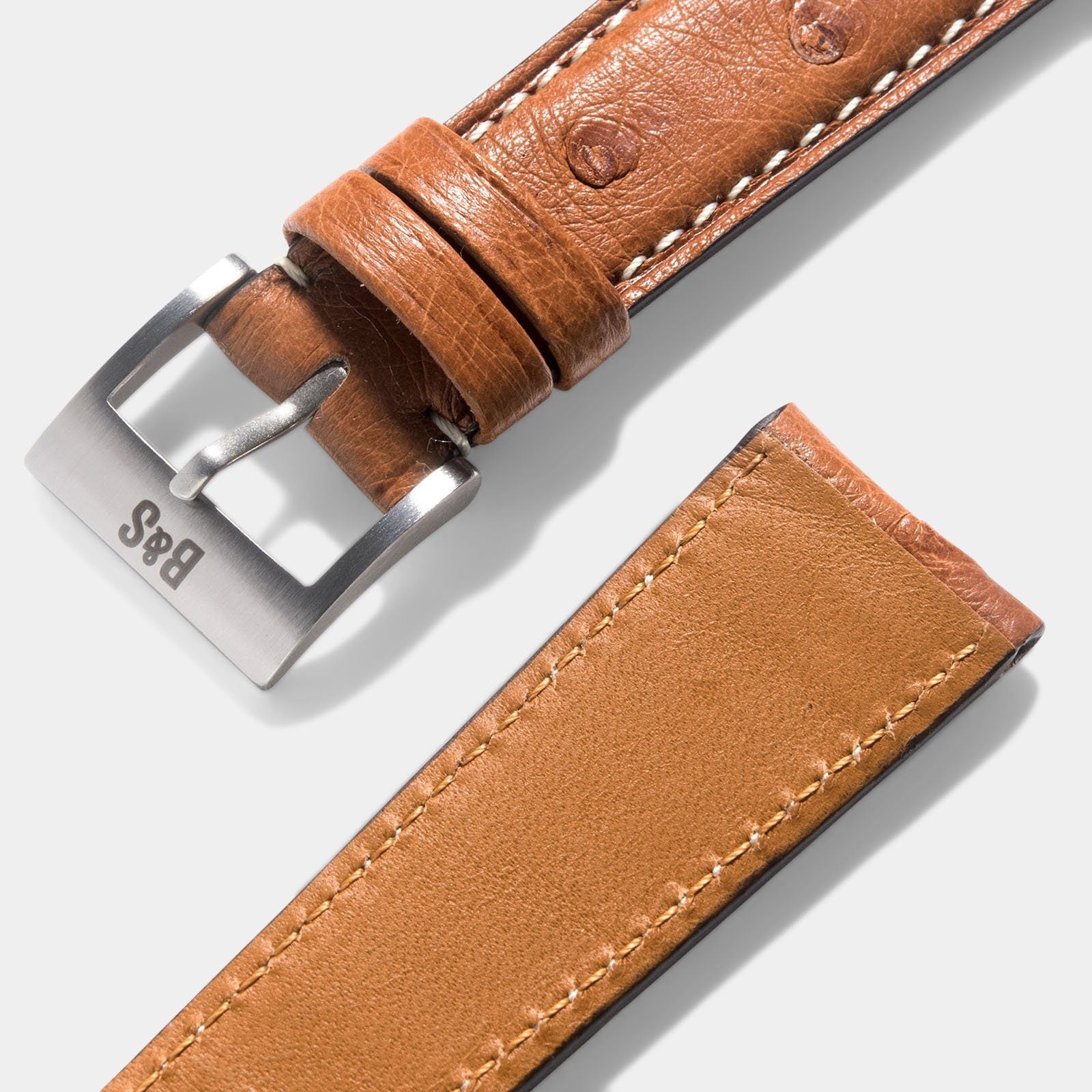 Cognac Brown Ostrich Leren Horlogeband