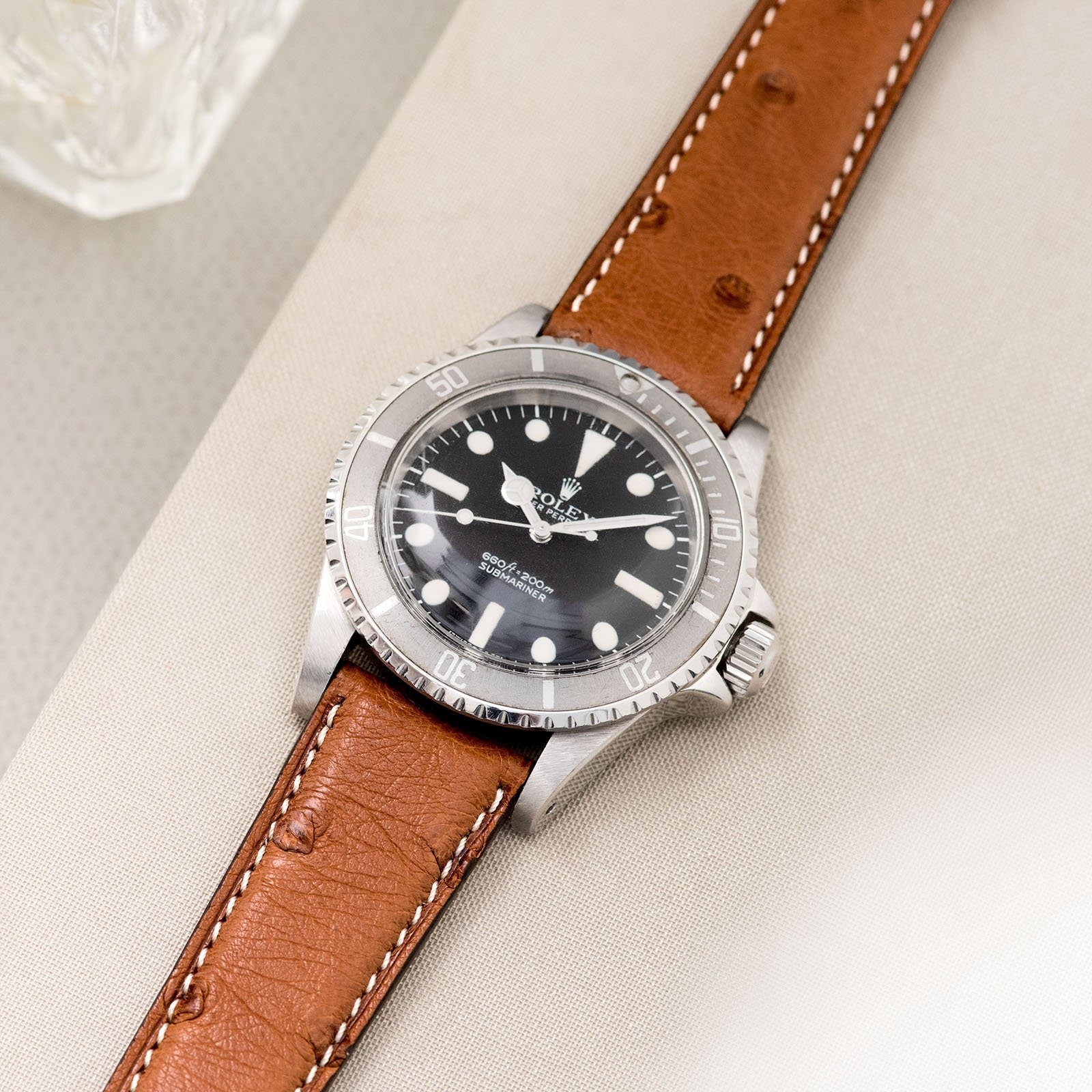Cognac Brown Ostrich Leren Horlogeband