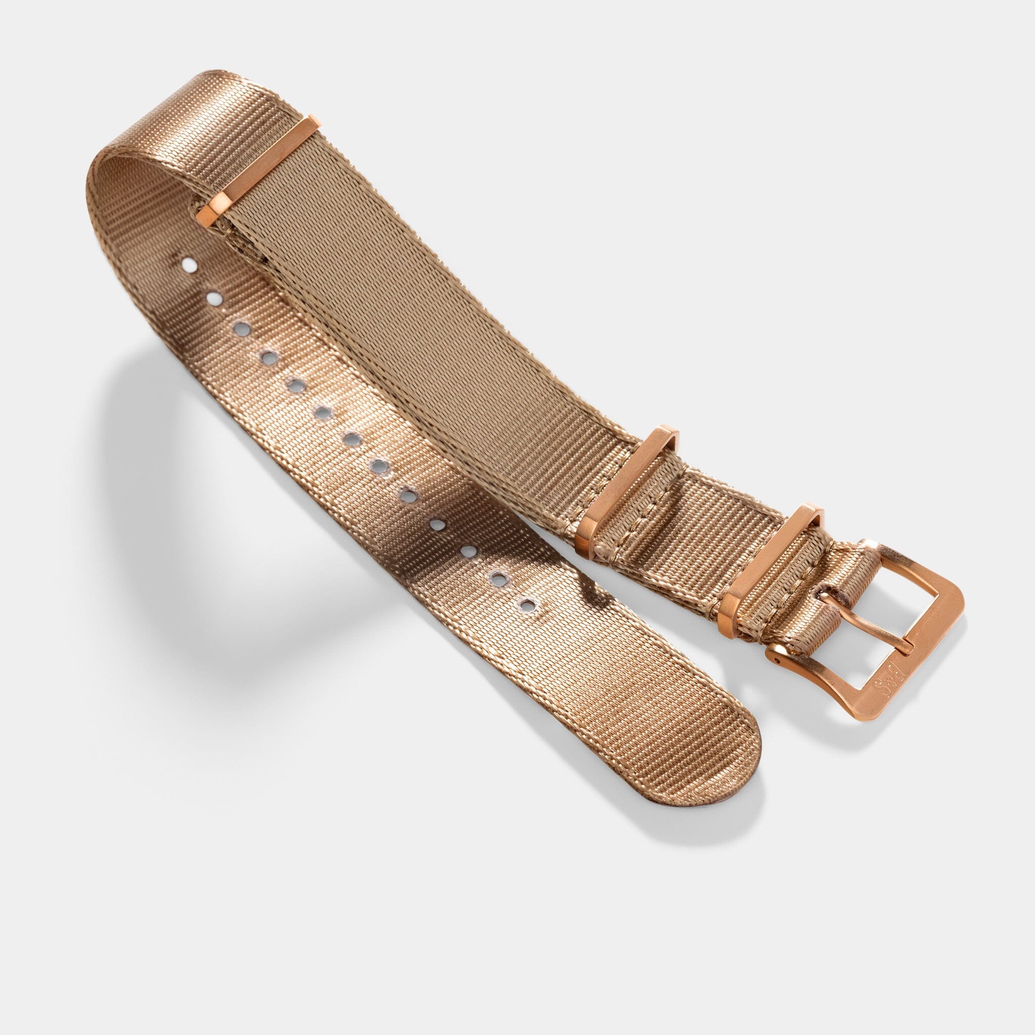 Deluxe Nylon Nato Horlogeband Coyote Brown - Mat Rosé Goud