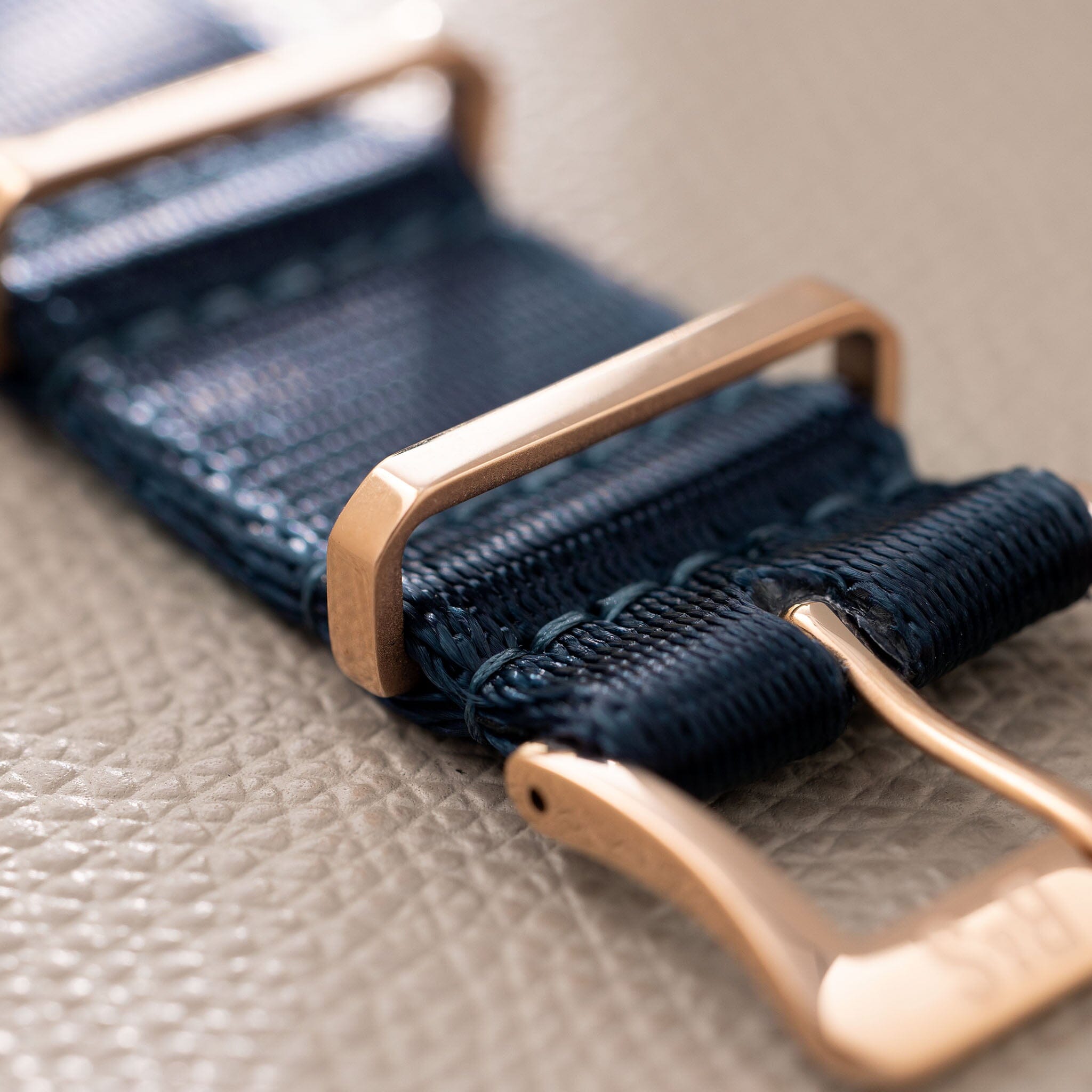 Deluxe Nylon Nato Horlogeband Navy Blue - Rose Goud