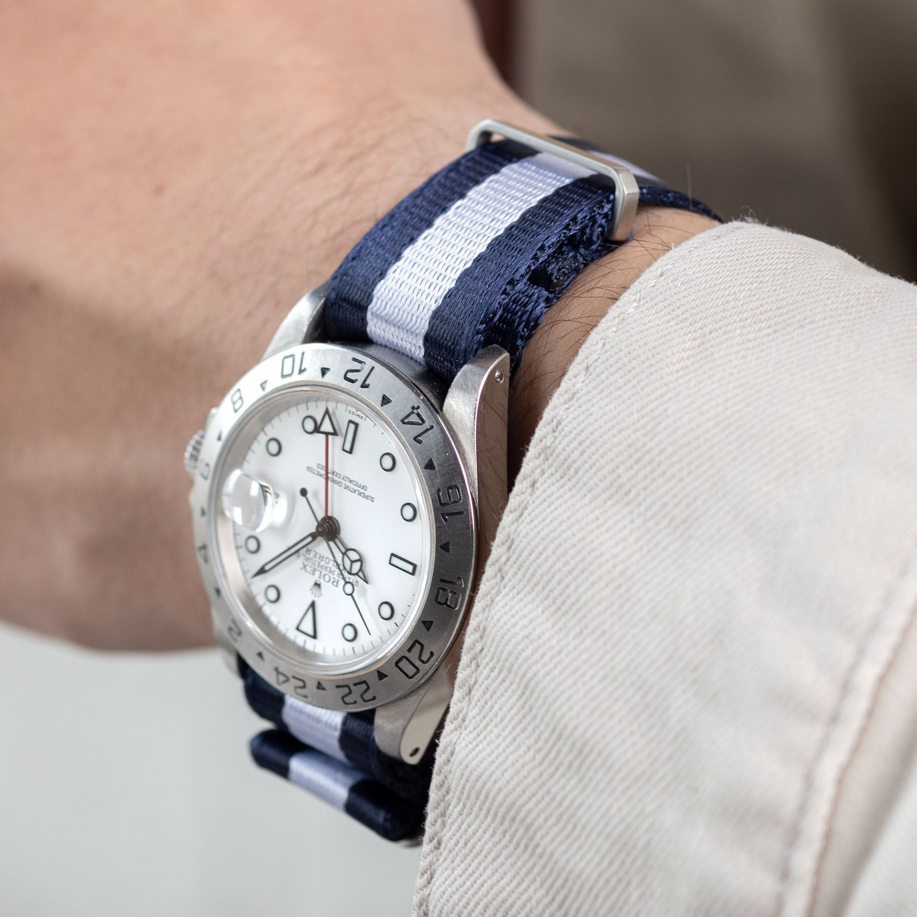 Deluxe Nylon Nato Horlogeband Navy White
