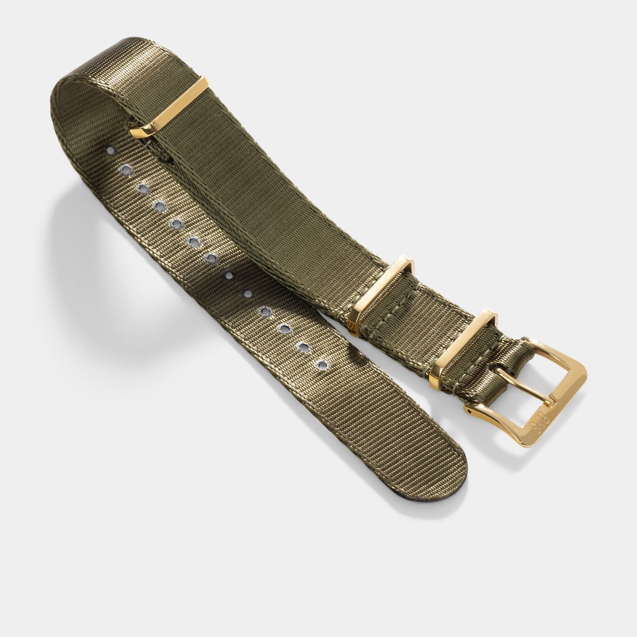 Deluxe Nylon Nato Horlogeband Olive Drab Green - Goud