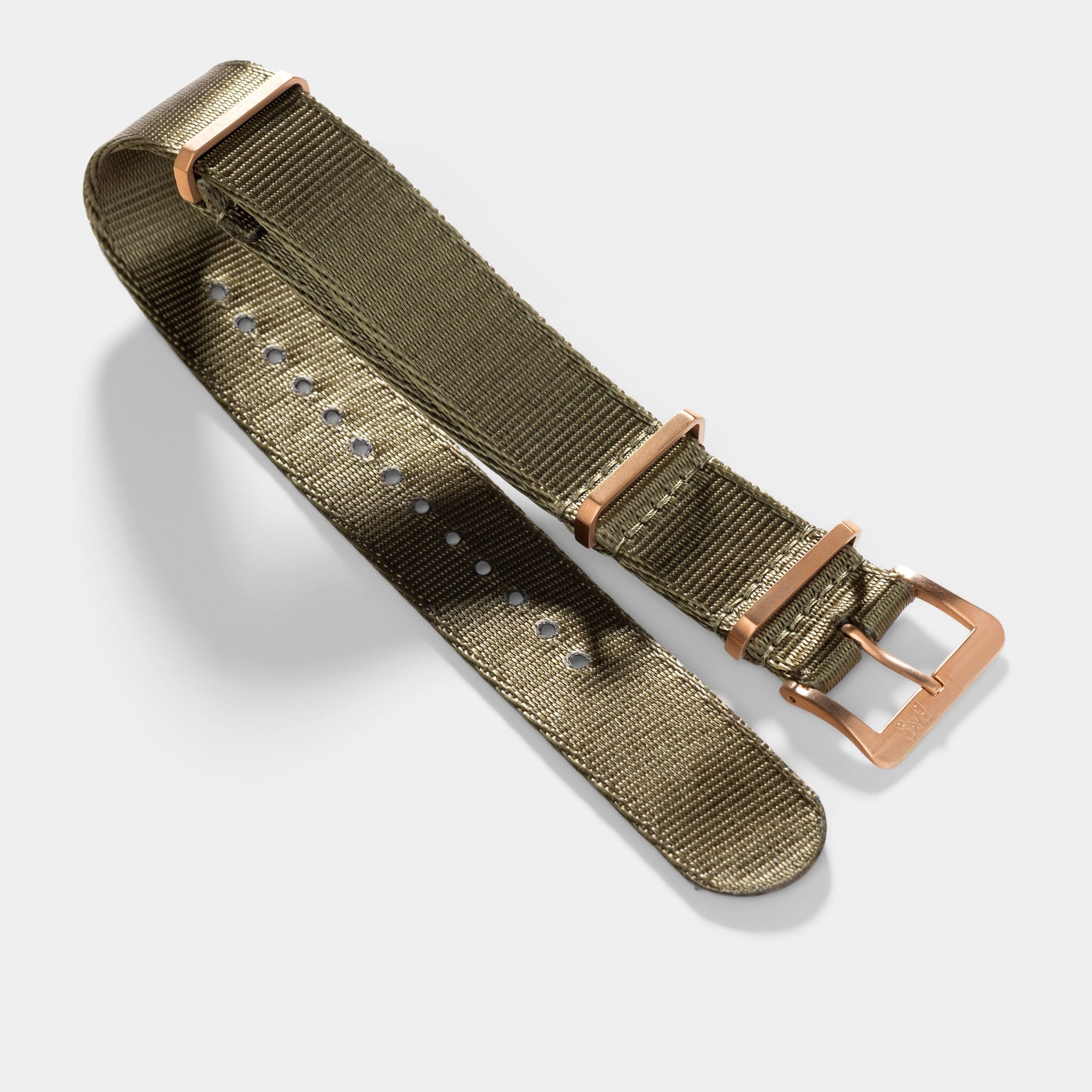 Sample Sale - Deluxe Nylon Single Pass Watch Strap Olive Drab Green - Rose Gold Brushed - 22mm