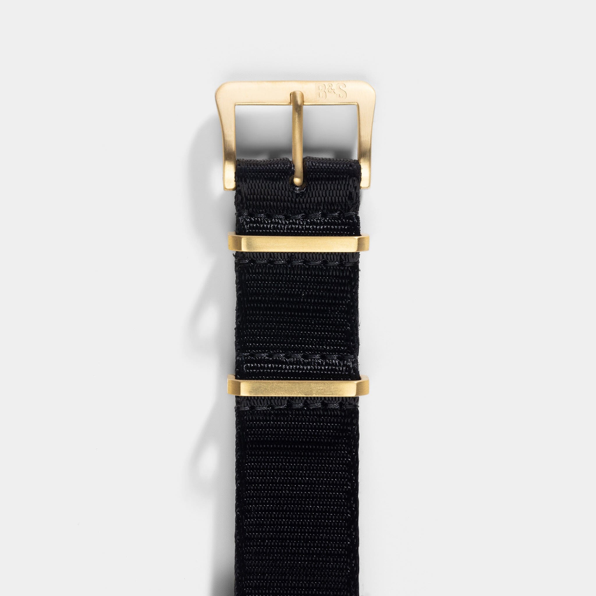 Sample Sale - Deluxe Nylon Single Pass Watch Strap Pure Black - Gold Brushed - 22mm