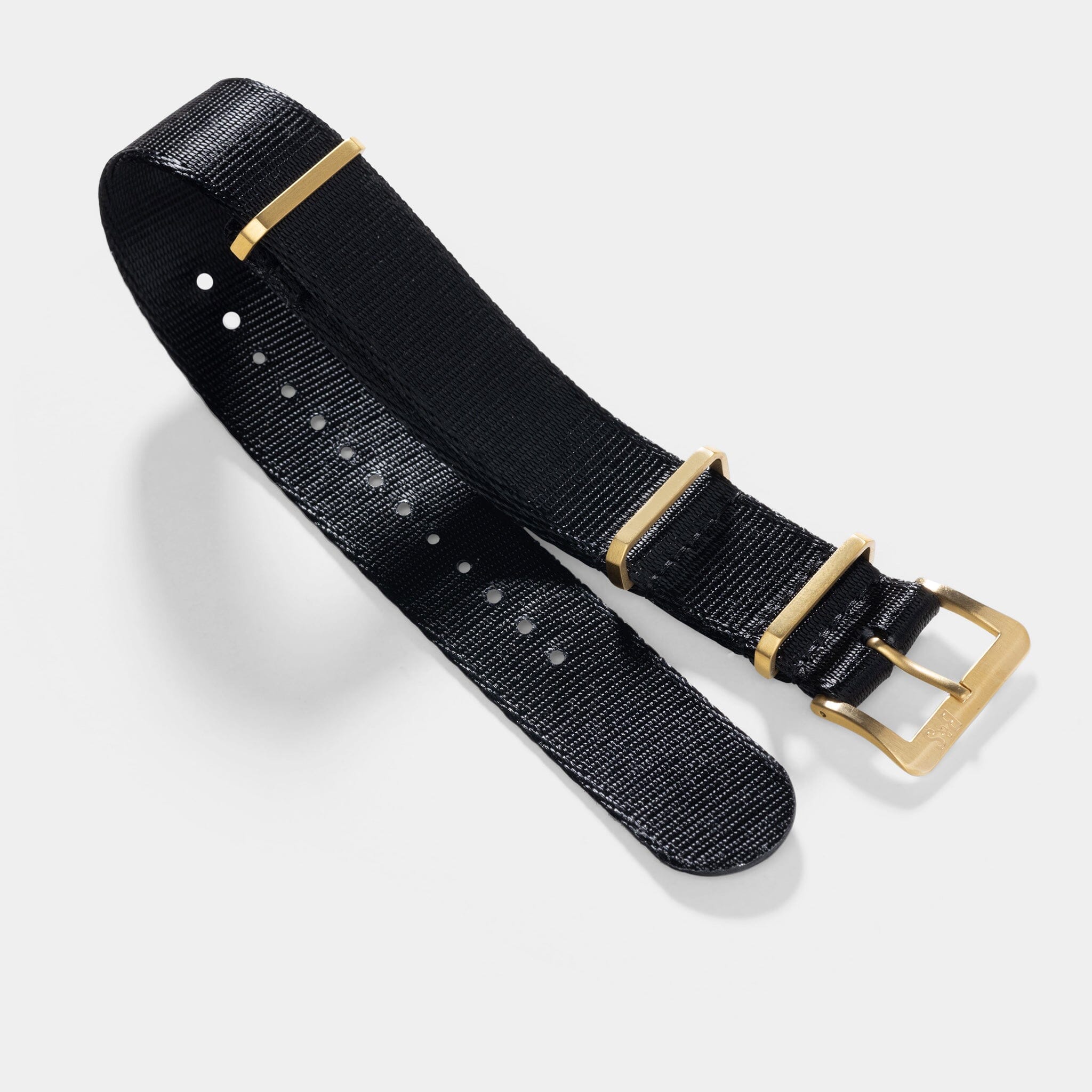 Deluxe Nylon Nato Horlogeband Diep Zwart - Mat Goud