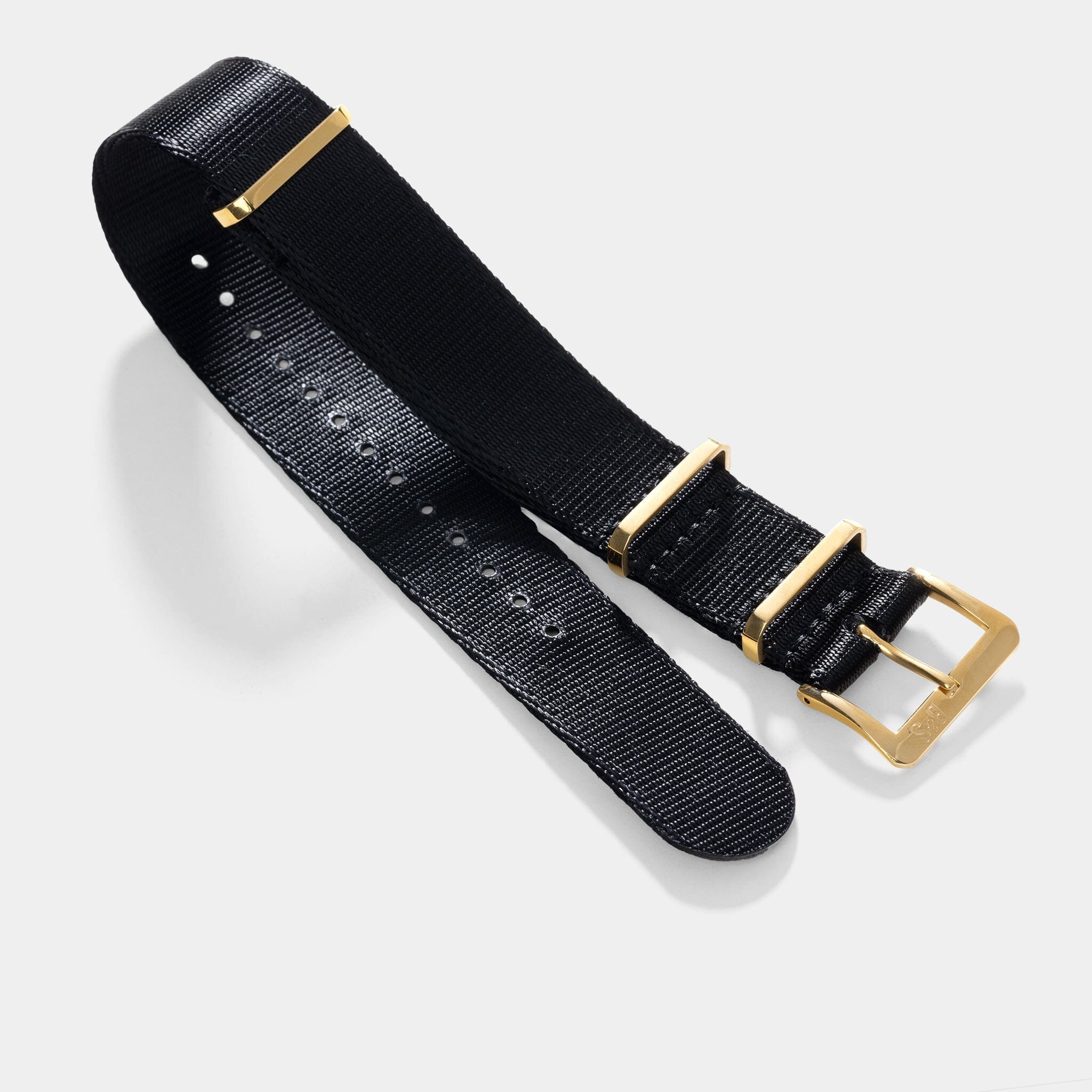 Deluxe Nylon Nato Horlogeband Diep Zwart - Goud