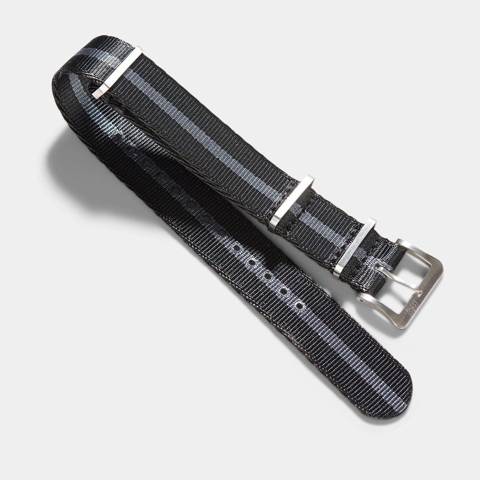 Deluxe Nylon Nato Horlogeband Zwart Grijs Gestreept