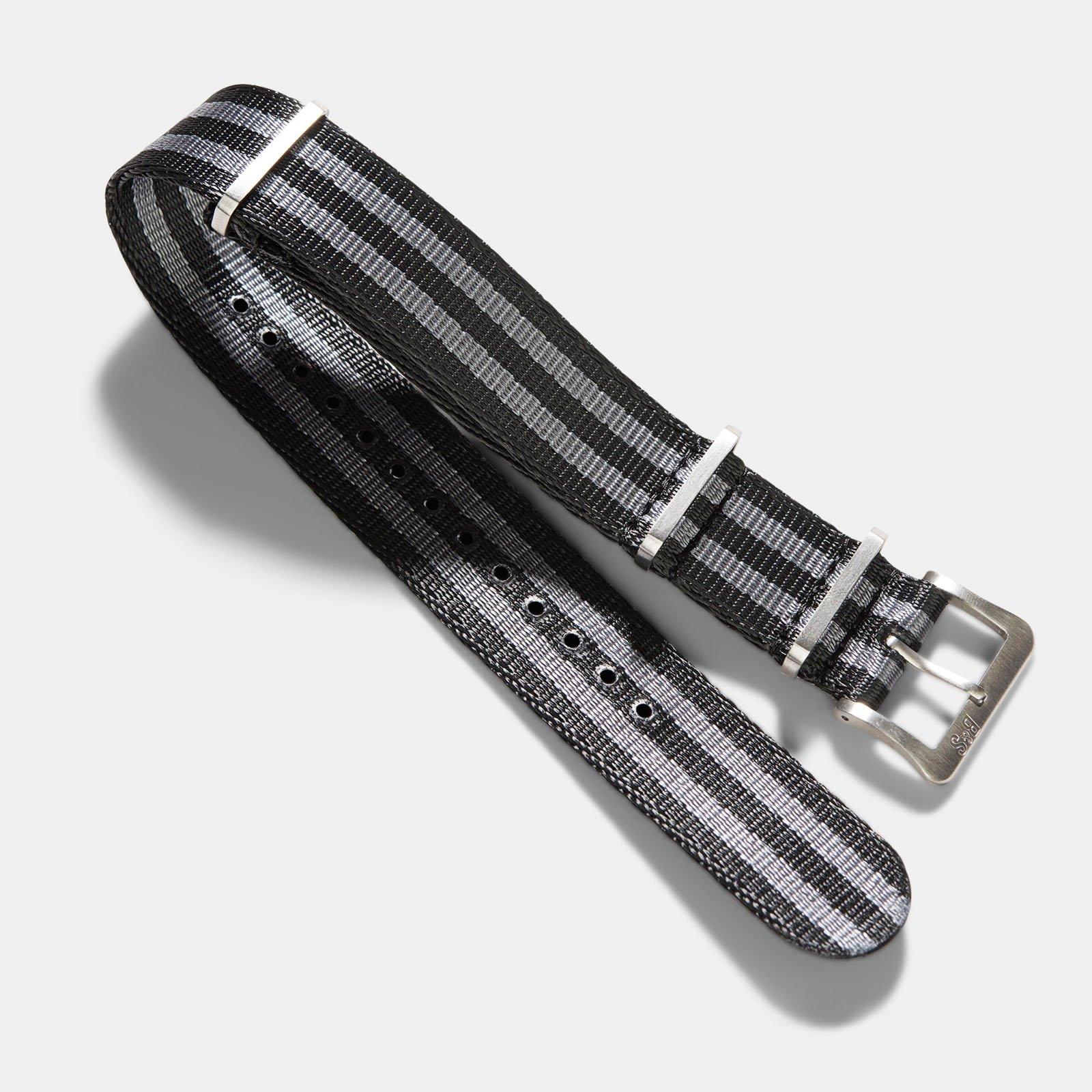 Deluxe Nylon Nato Horlogeband Zwart Grijs Gestreept