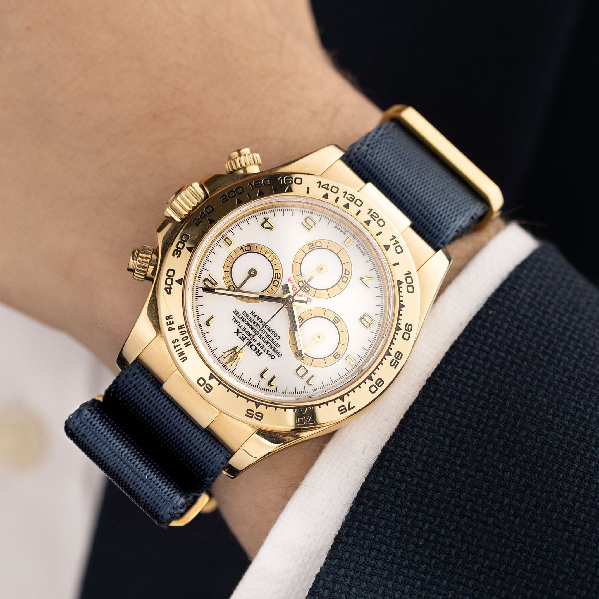 Deluxe Nylon Nato Horlogeband Navy Blue - Goud