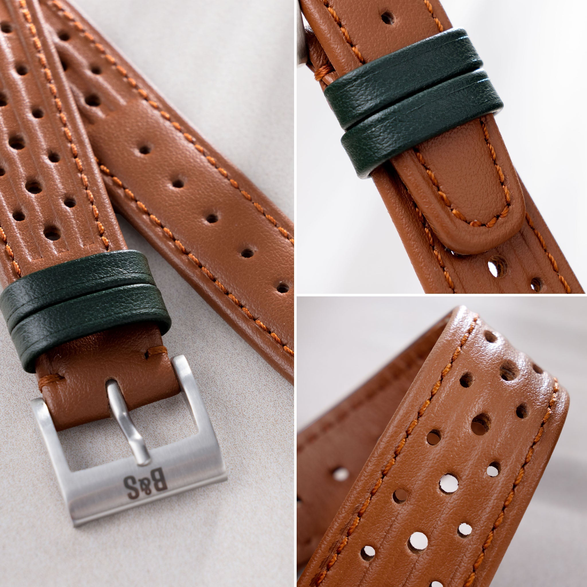 British Racing Cognac Brown Leren Horlogeband - Jubileum Editie - Lengte Lang
