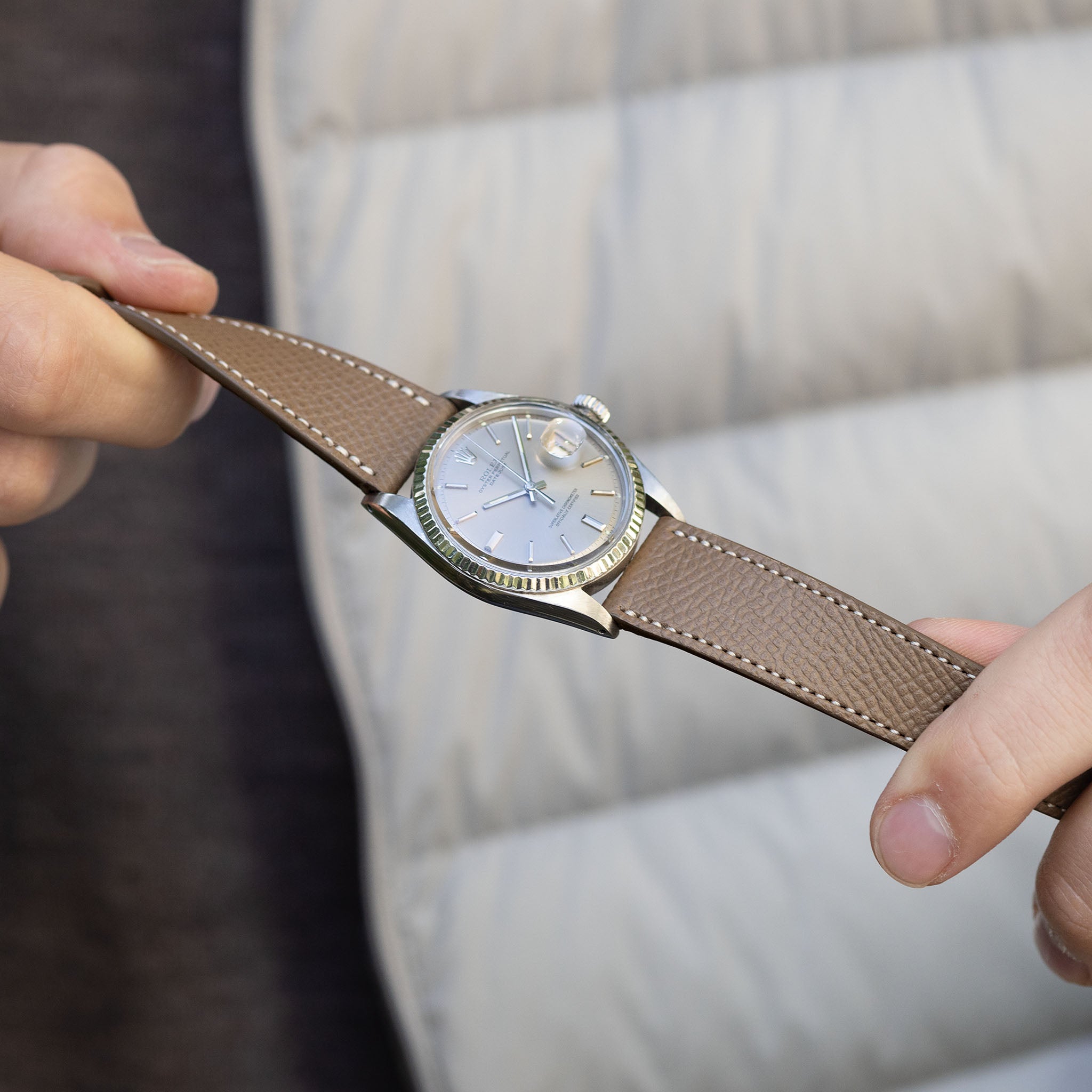 Epsom Taupe Grey Leren Horlogeband