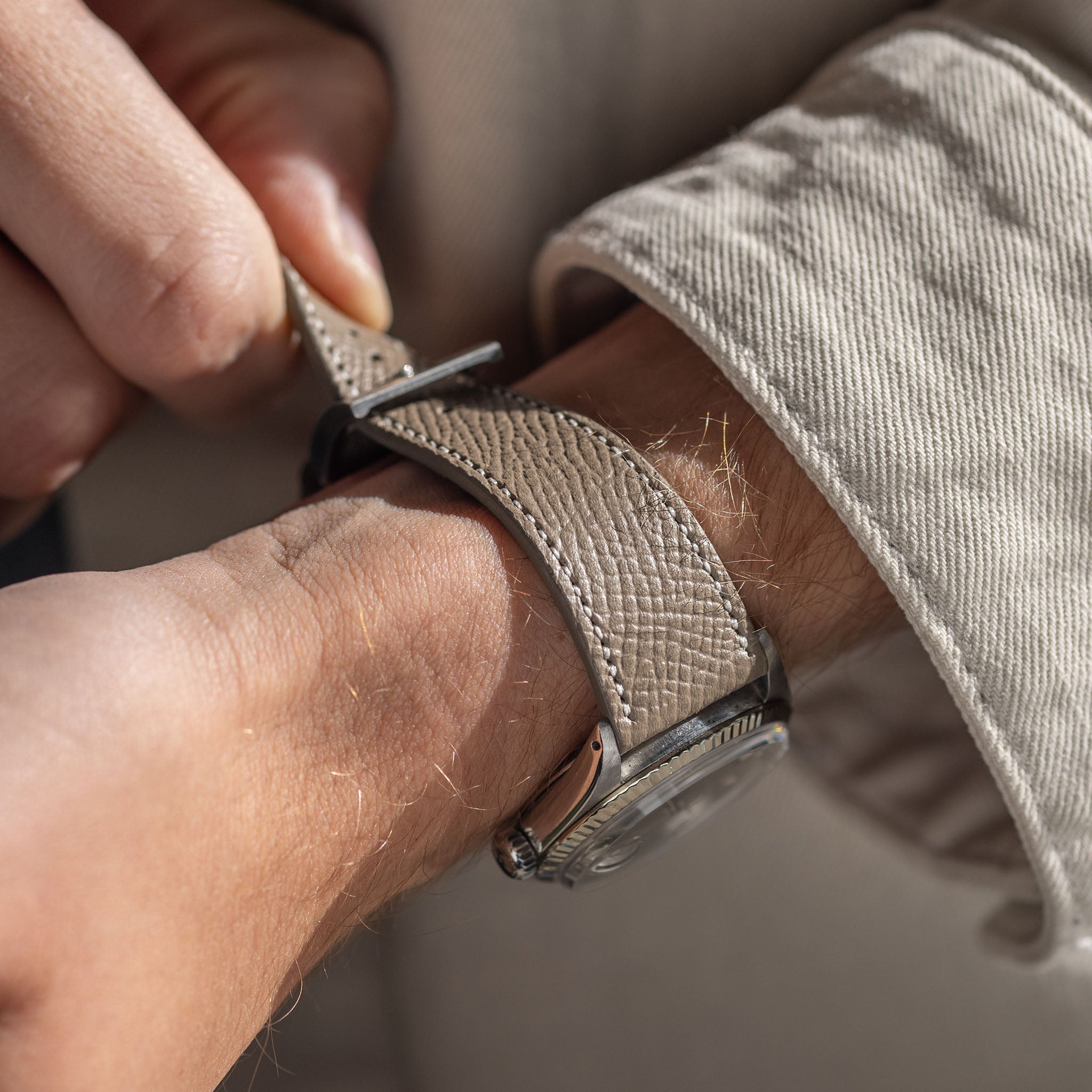 Epsom Taupe Grey Leren Horlogeband