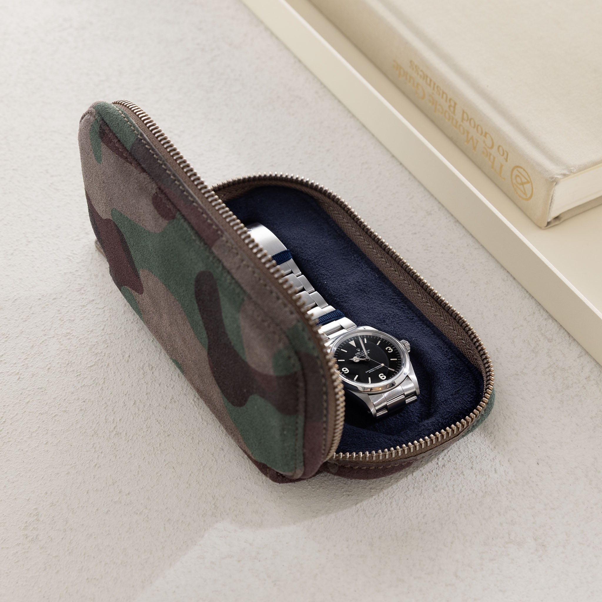 Grey Camo 2 Watch Leather Zip Pouch