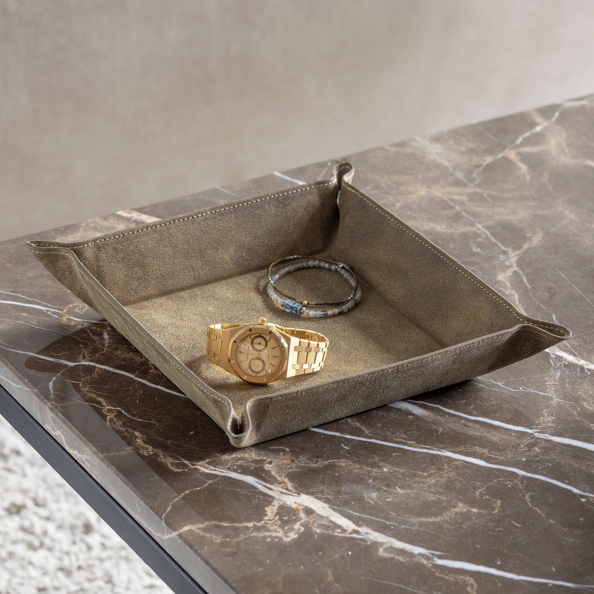 Grey Rugged Big Leather Valet Tray