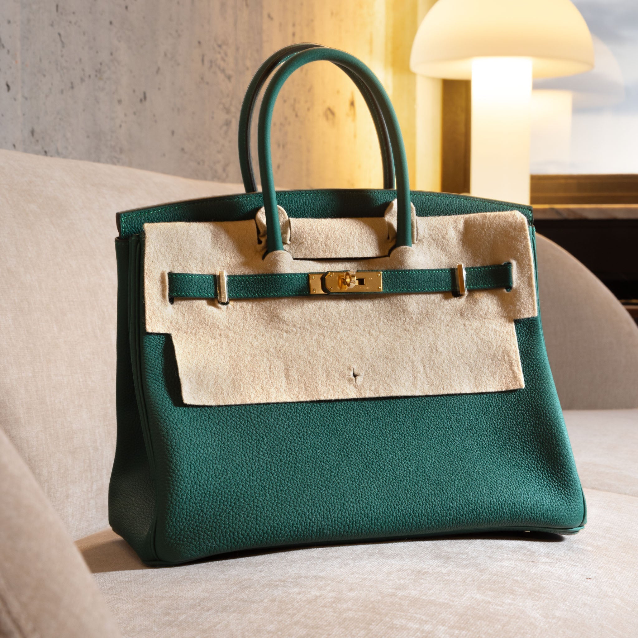 Hermes Birkin 35 Veau Grana Malachite New Full Set