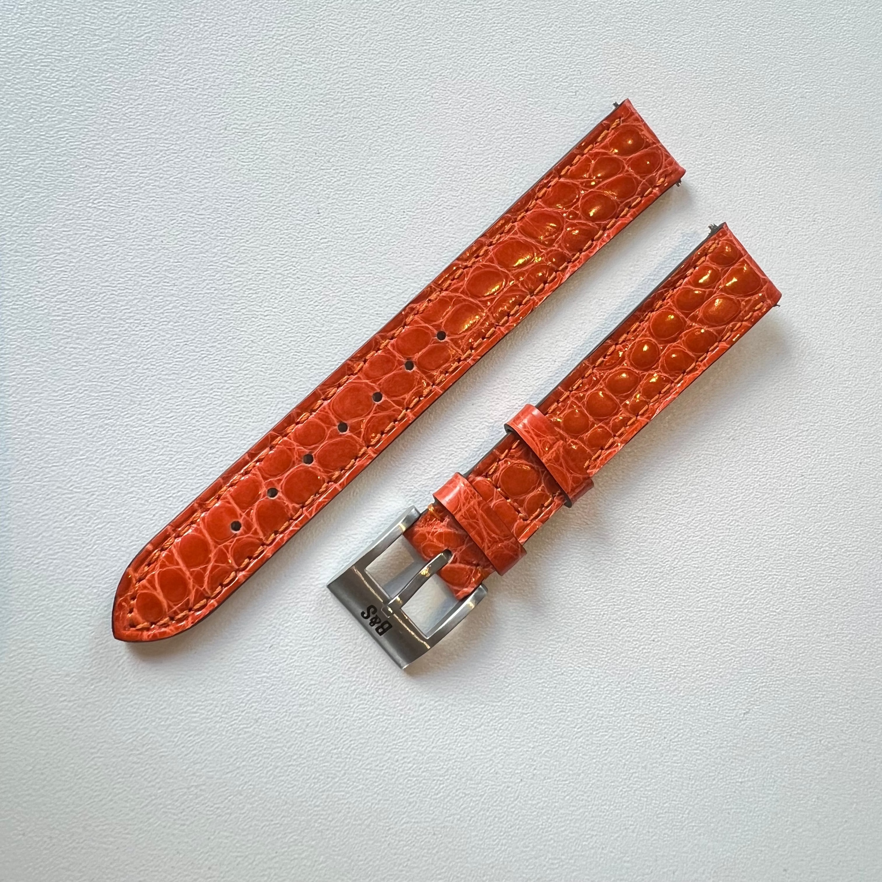 Sample Sale - Brilliant Orange Alligator Leather Watch Strap - 16mm - Quick Release