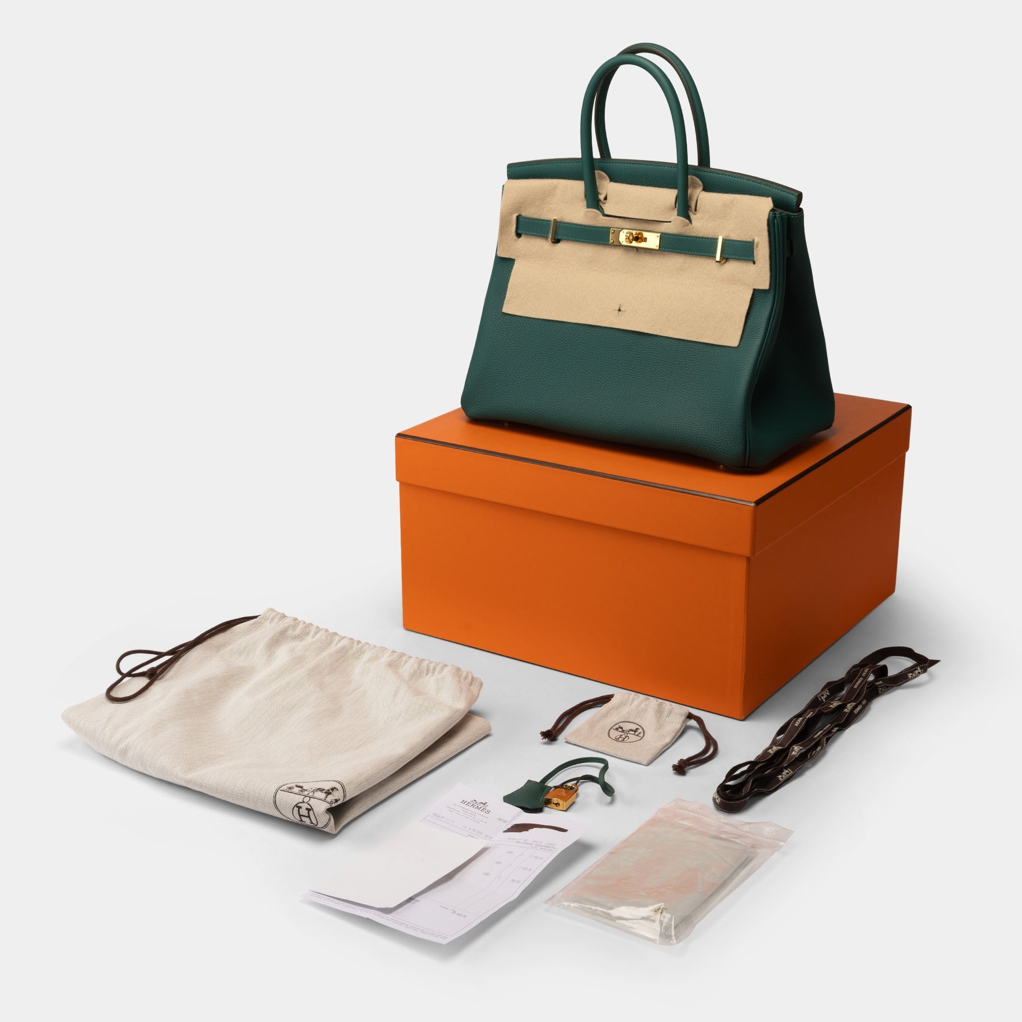 Hermes Birkin 35 Veau Grana Malachite New Full Set