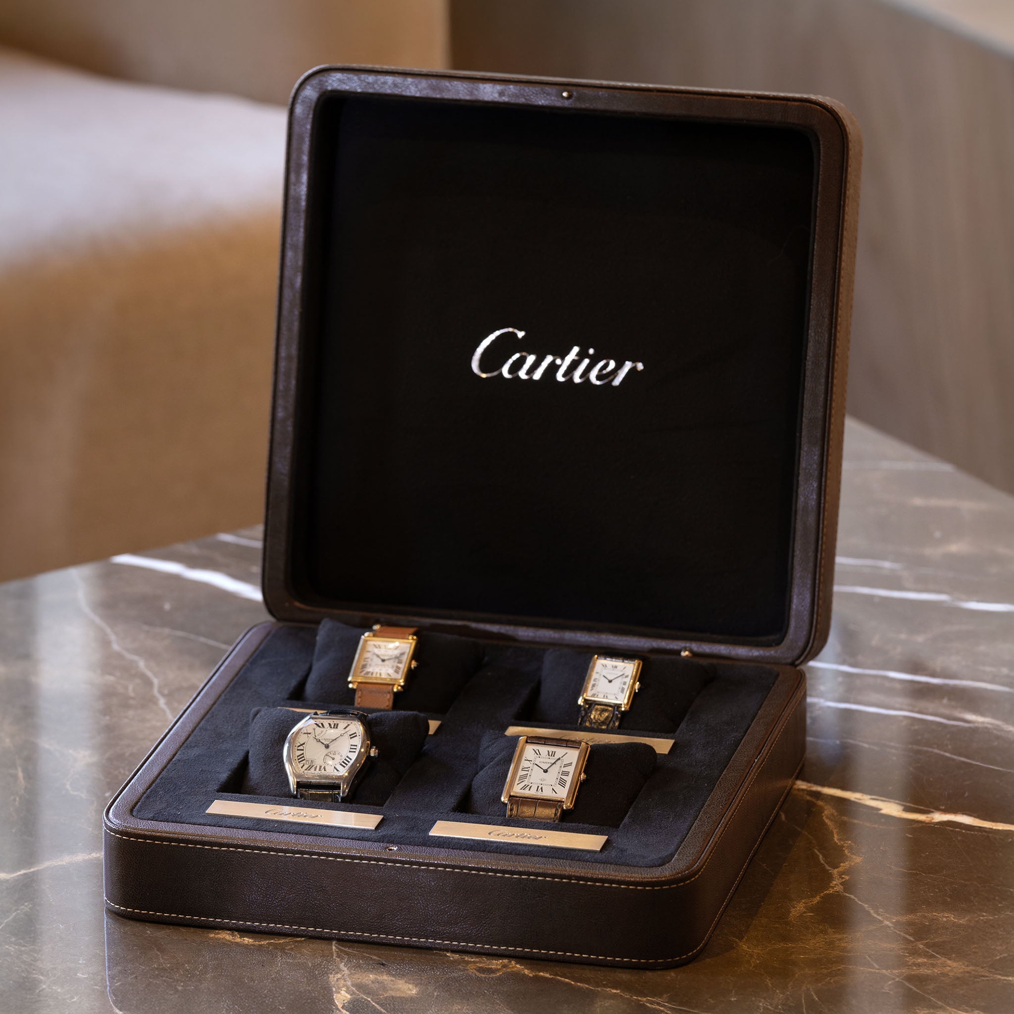 Cartier Luxury Brown 4 Leather Watch Box