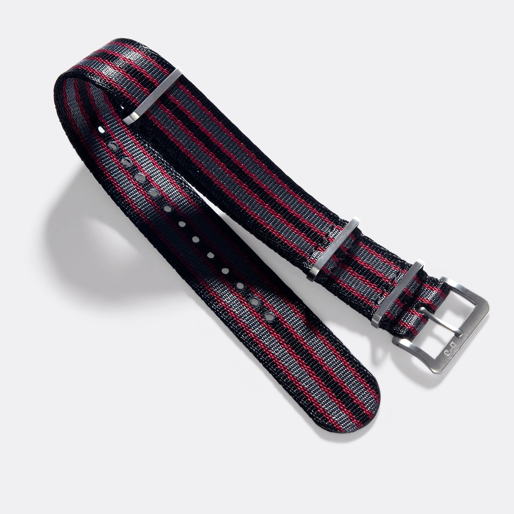 Deluxe Nylon Nato Horlogeband Zwart Gestreept Grijs Bordeaux