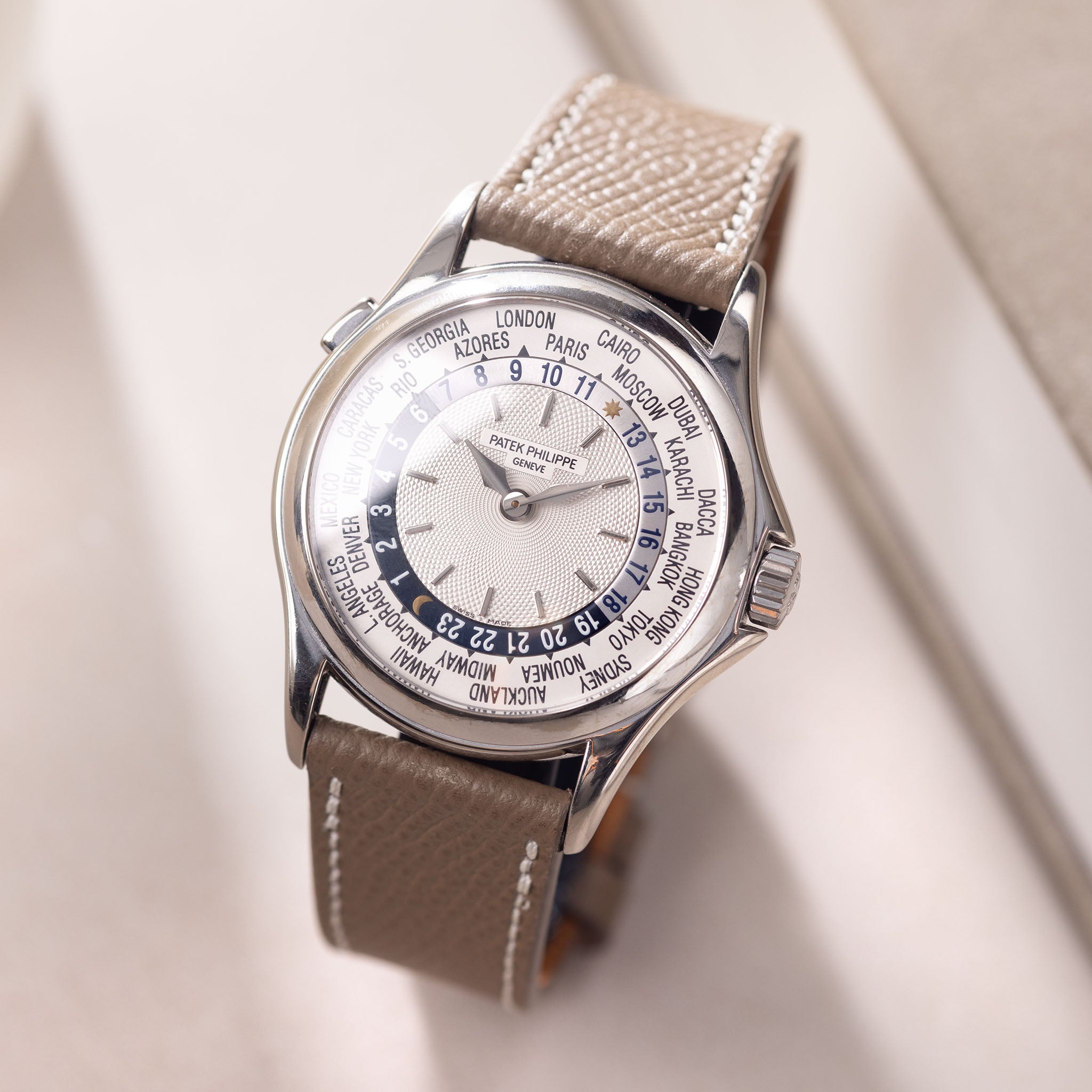 Epsom Taupe Grey Leren Horlogeband