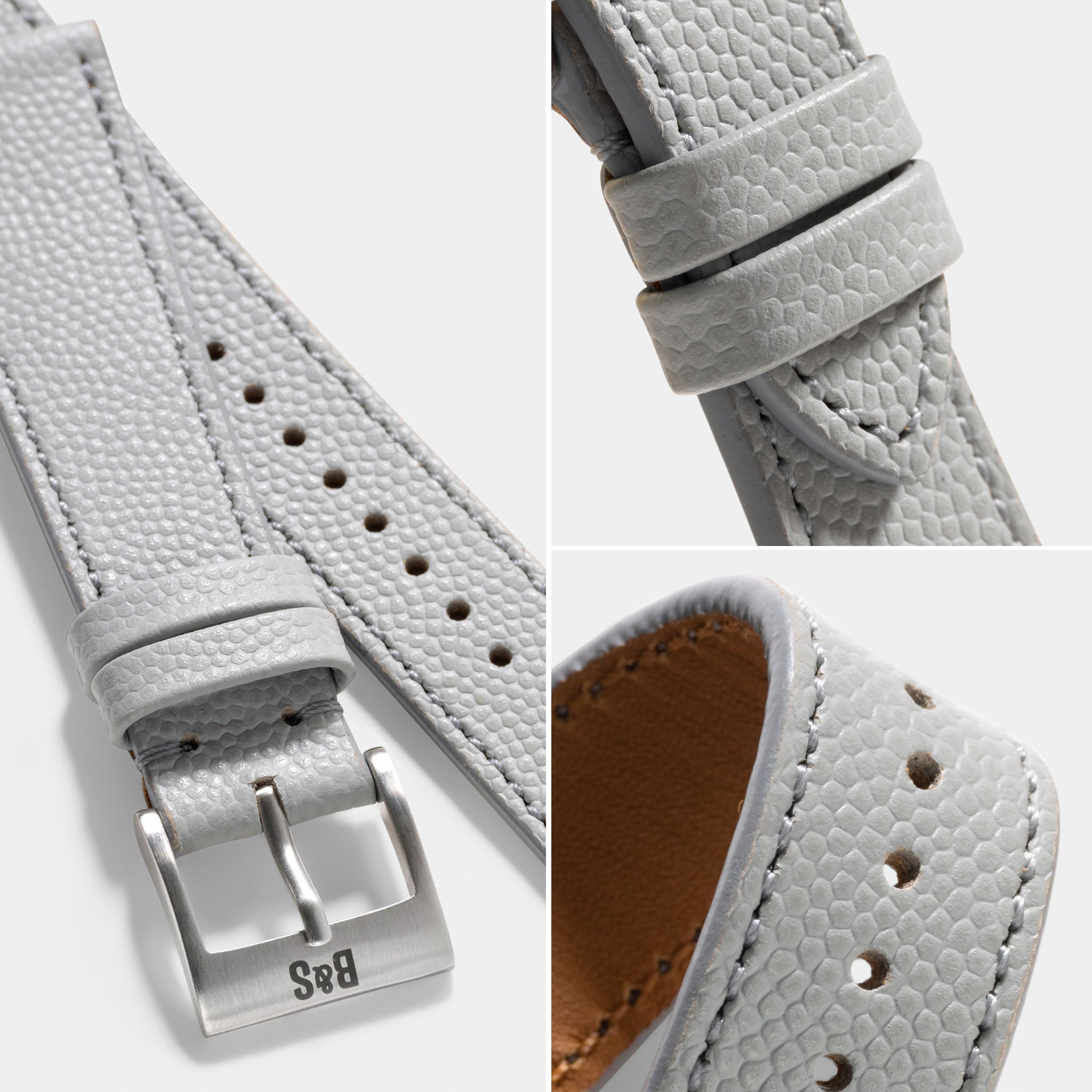 Pebbled Light Grey Tonal Leren Horlogeband