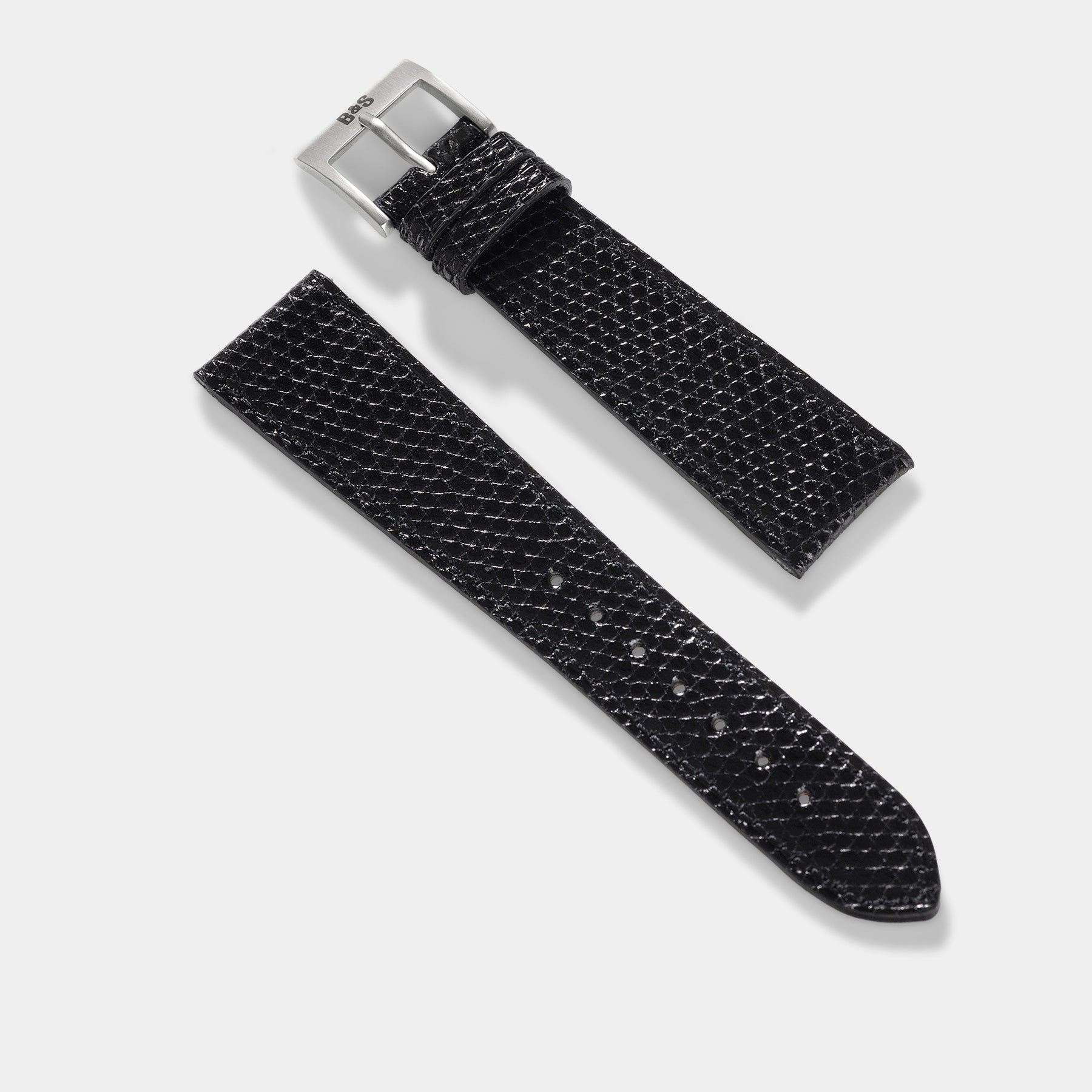 Slim Brilliant Zwart Lizard Leren Horlogeband