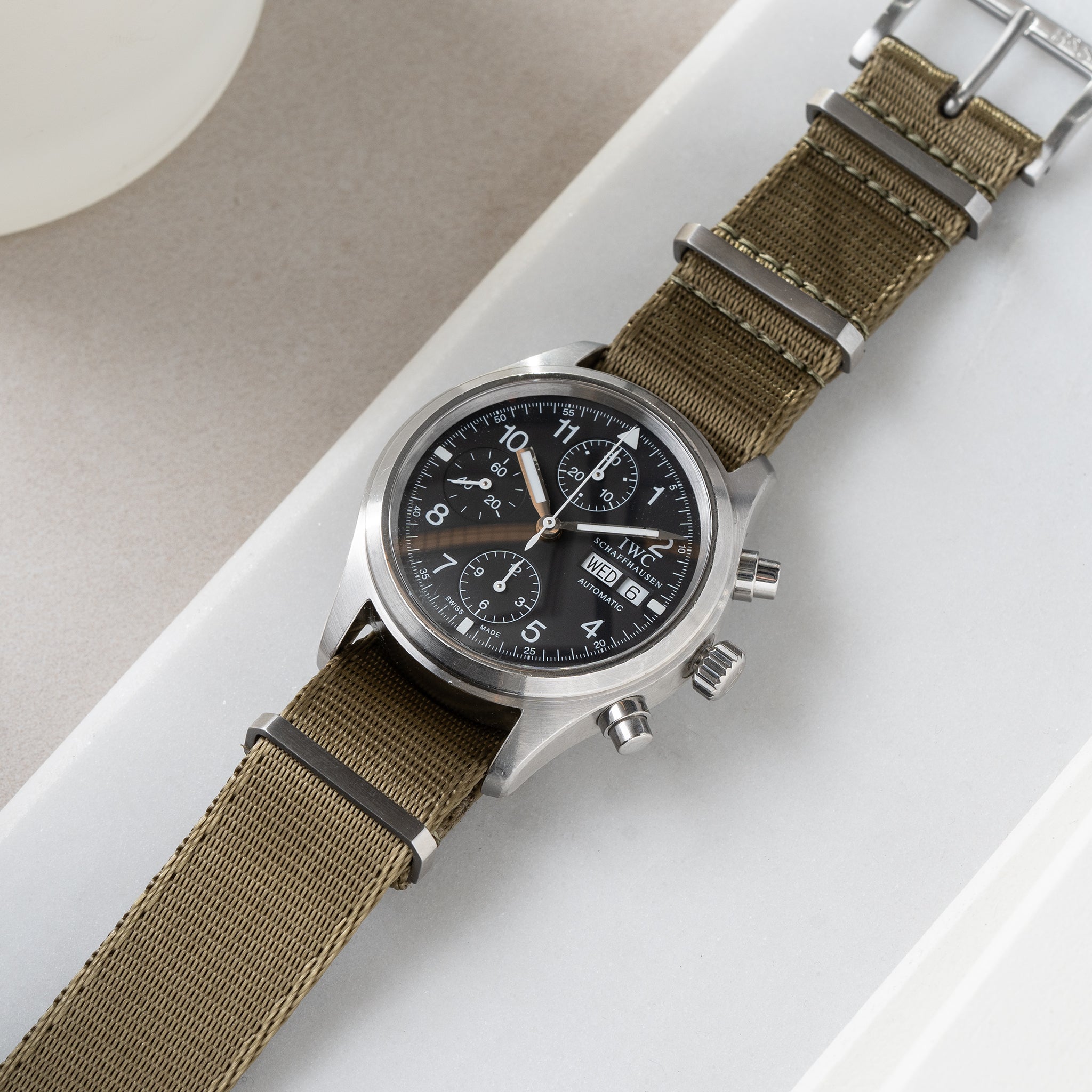 Horlogeband voor IWC Flieger Chronograph - Nylon Single Pass Olive (20mm)