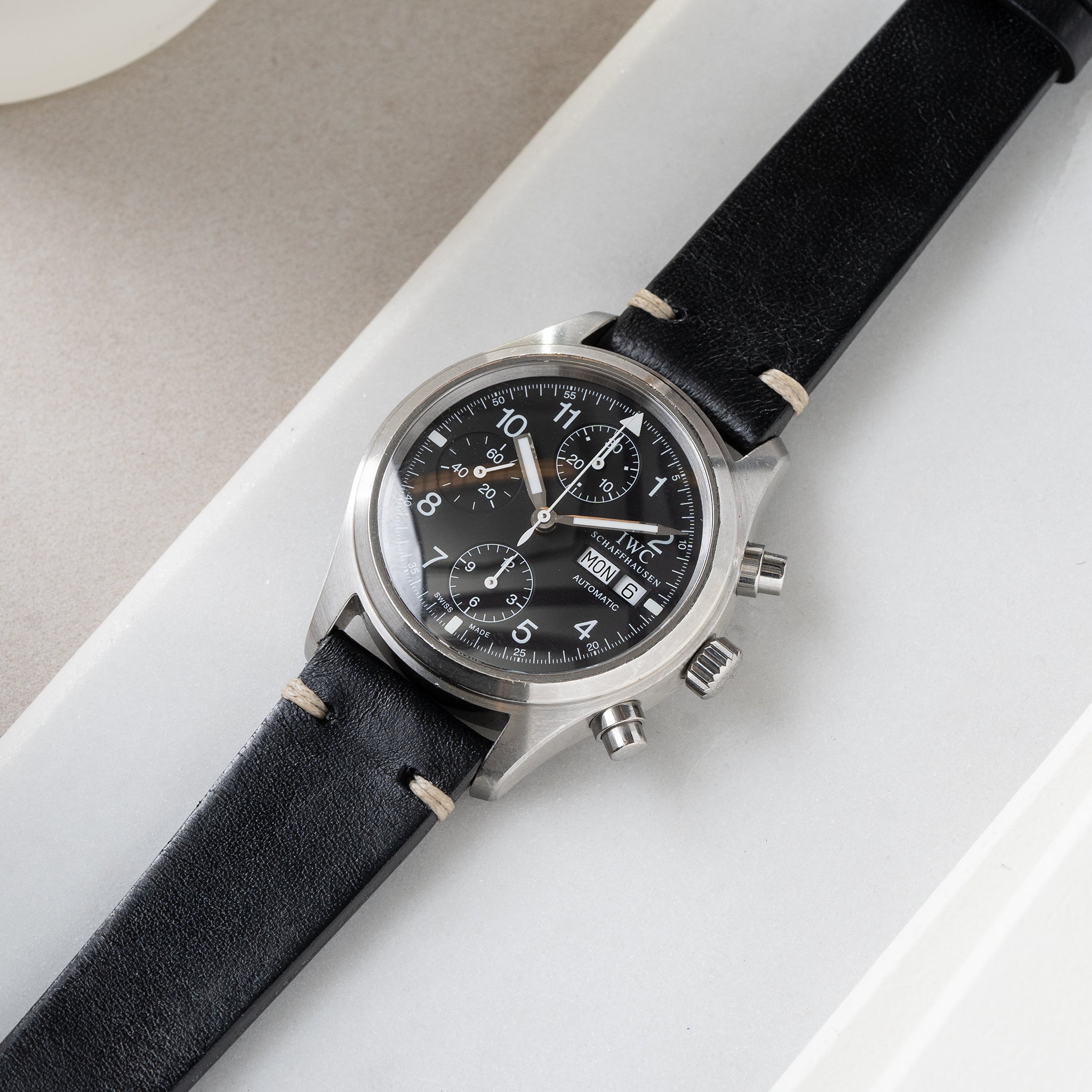 Horlogeband voor IWC Flieger Chronograph - Black Leather (20mm)