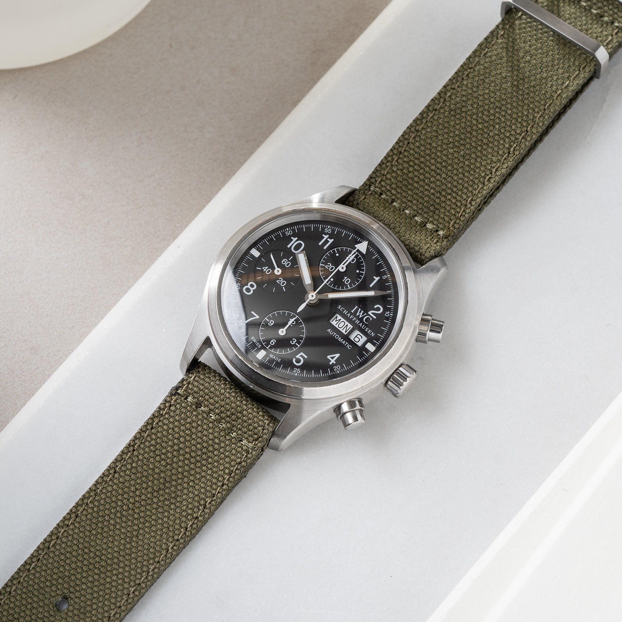 Horlogeband voor IWC Flieger Chronograph - Olive Canvas (20mm)