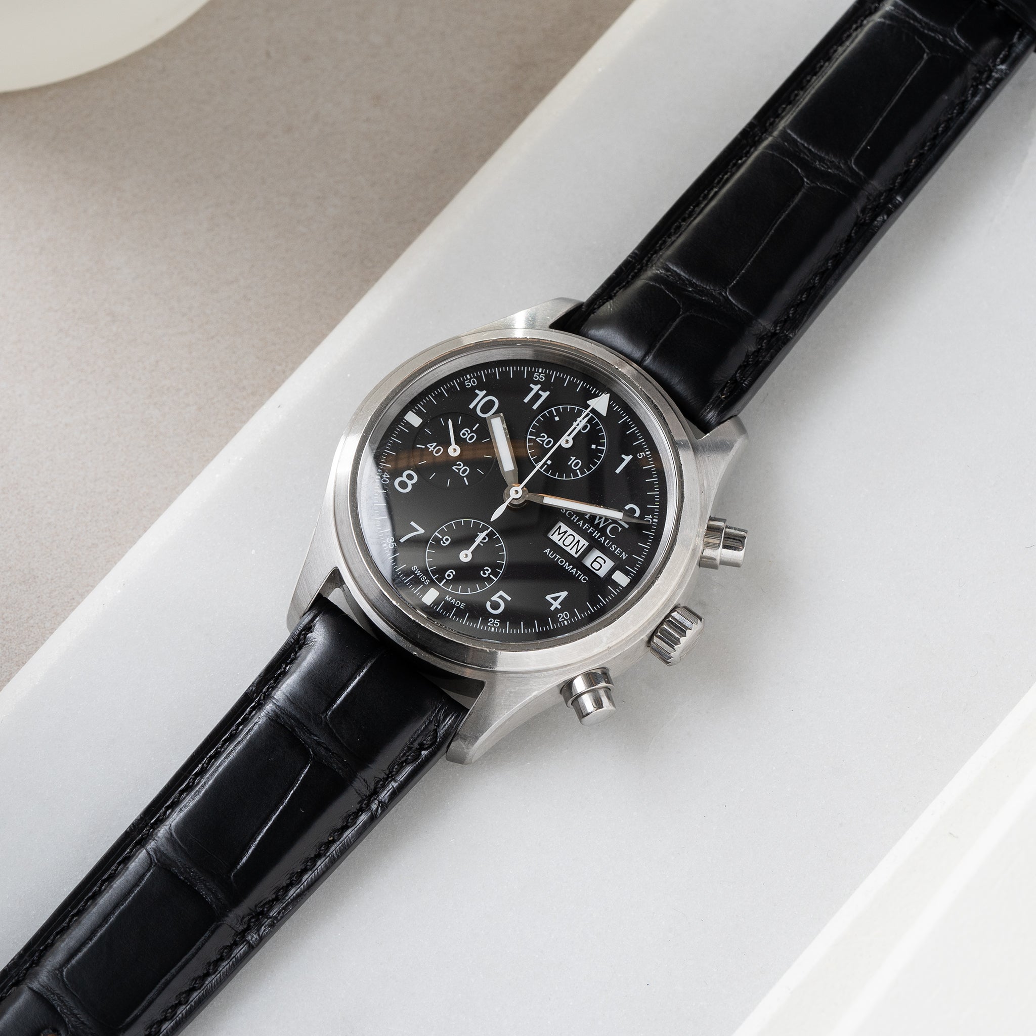 Horlogeband voor IWC Flieger Chronograph - Black Full Cut Alligator (20mm)