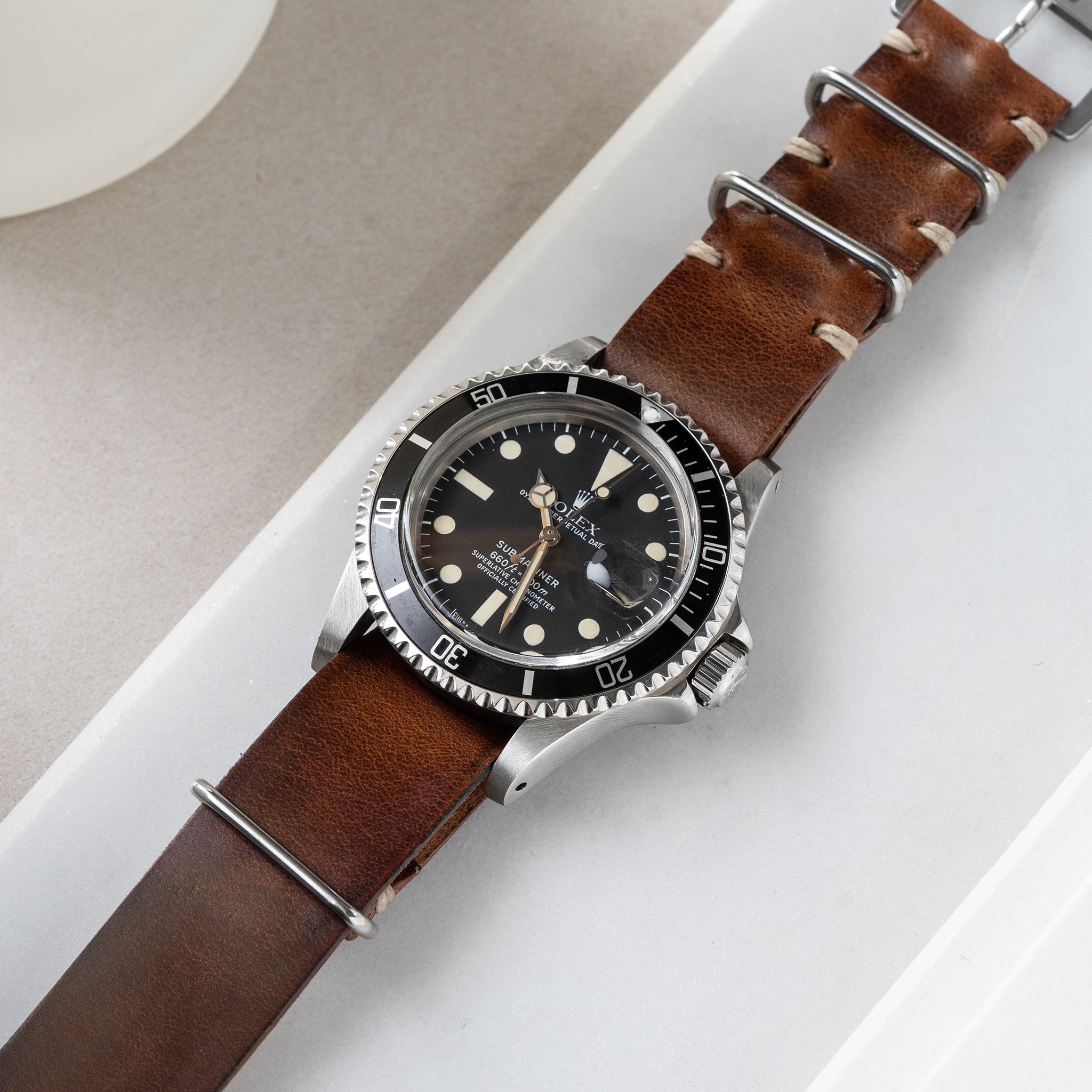 Horlogeband voor Rolex Submariner 5513 & 1680 - Siena Brown Single Pass Leather