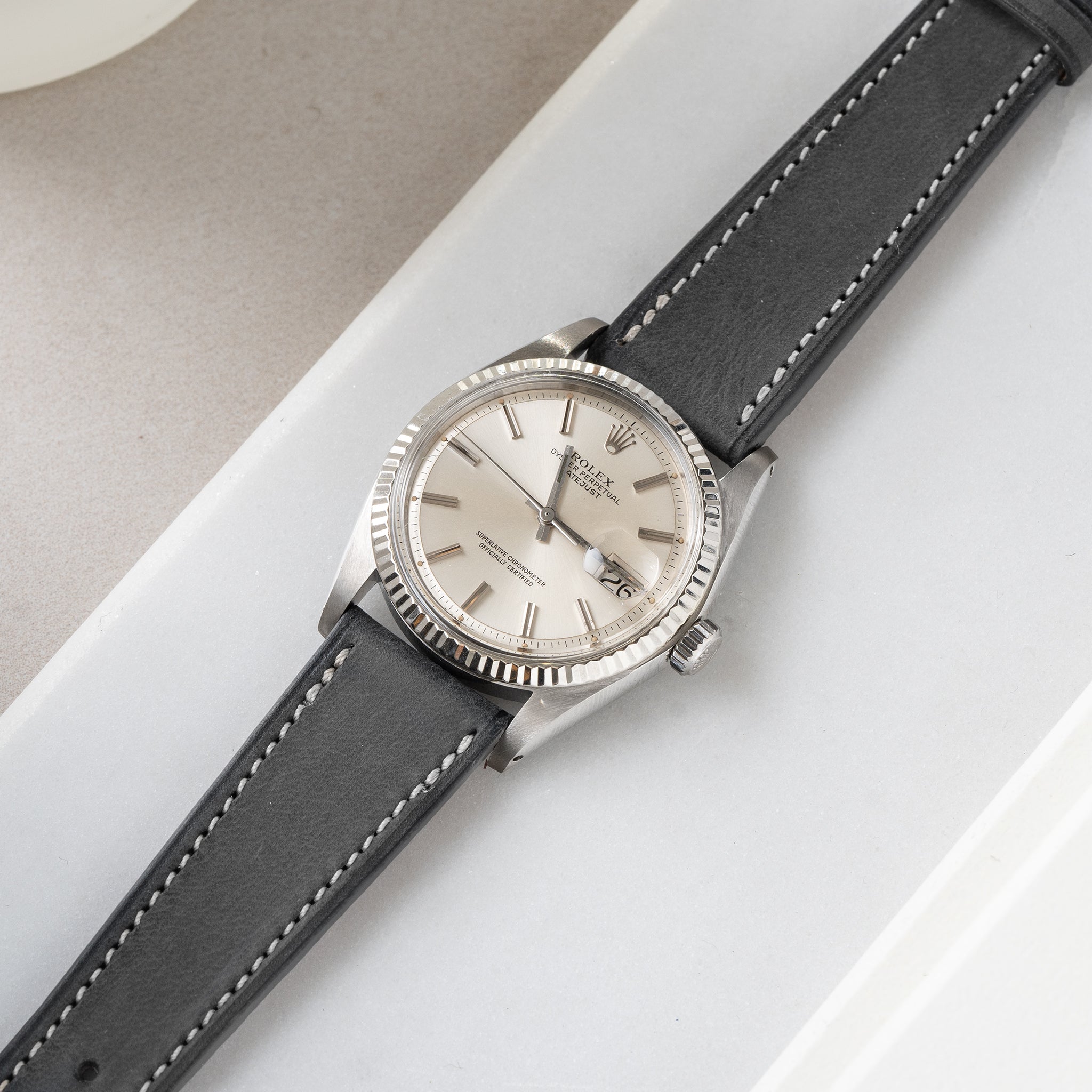 Horlogeband voor Rolex Datejust 1601 1603 16014 16030 - Dark Ash Grey Leather