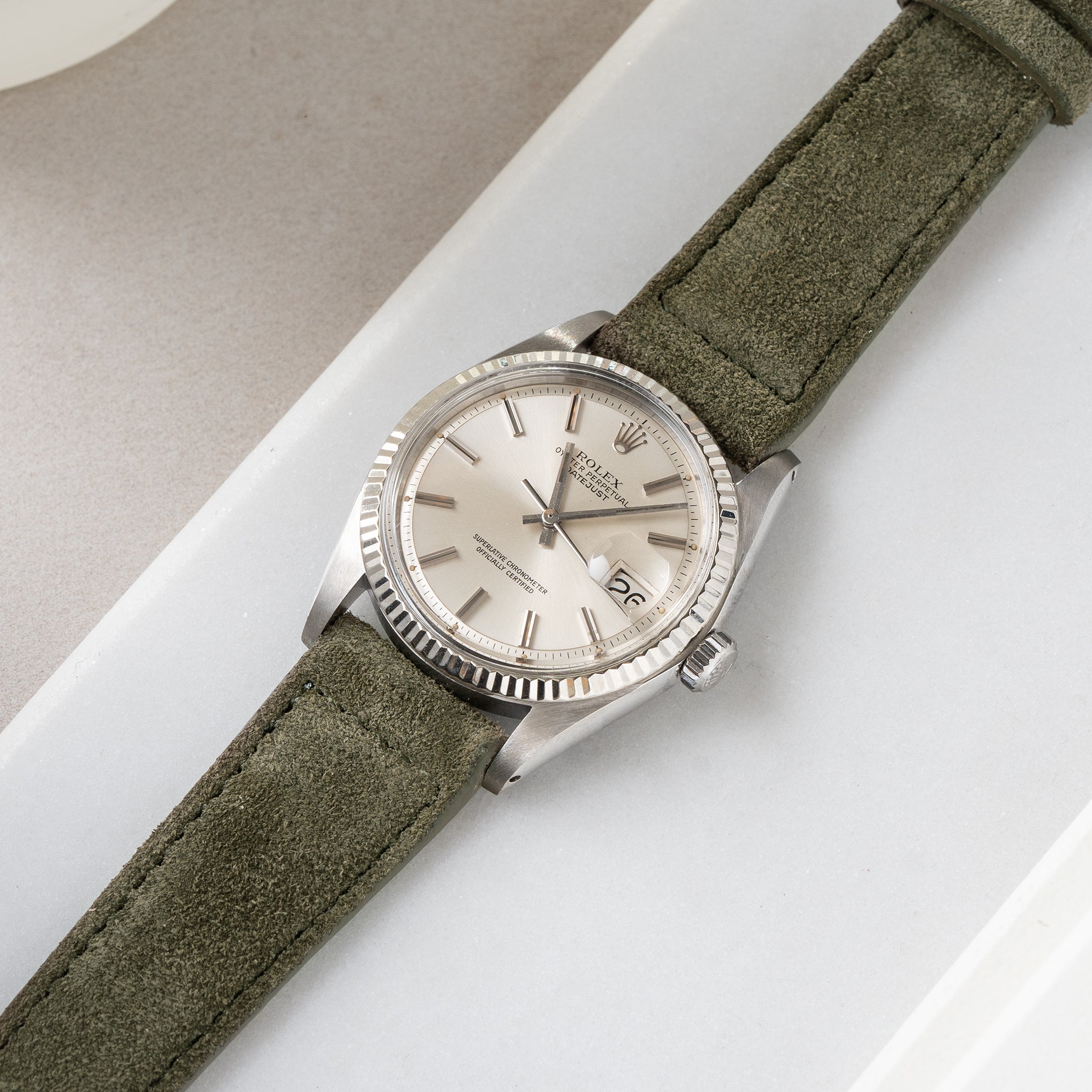 Horlogeband voor Rolex Datejust 1601 - Dark Olive Green Suede Leather