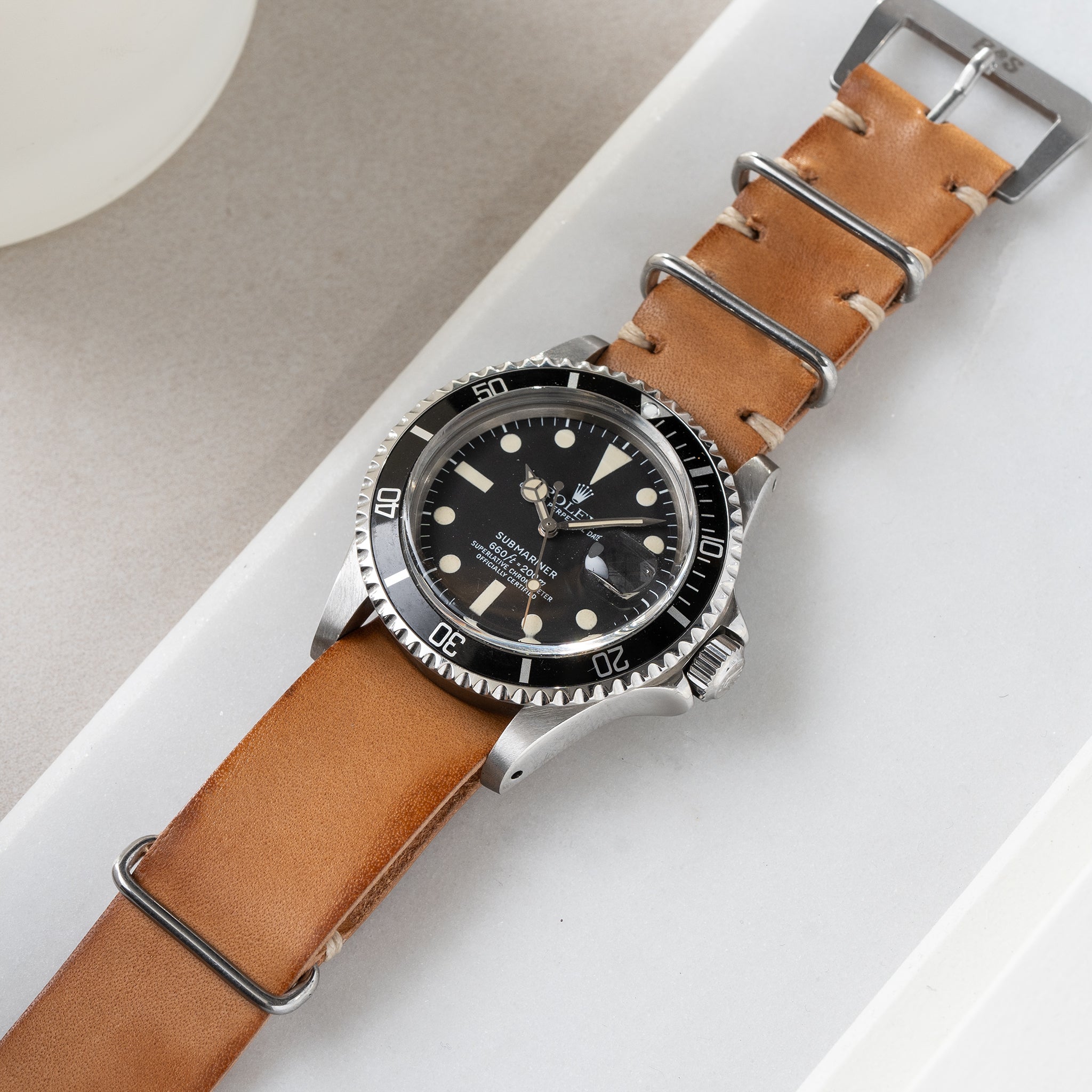 Horlogeband voor Rolex Submariner 5513 & 1680 - Caramel Brown Single Pass Leather