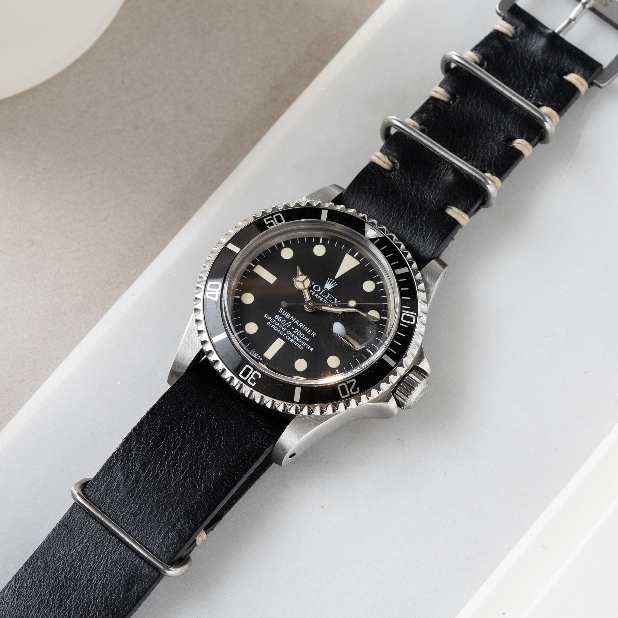 Horlogeband voor Rolex Submariner 5513 & 1680 - Single Pass Black Leather