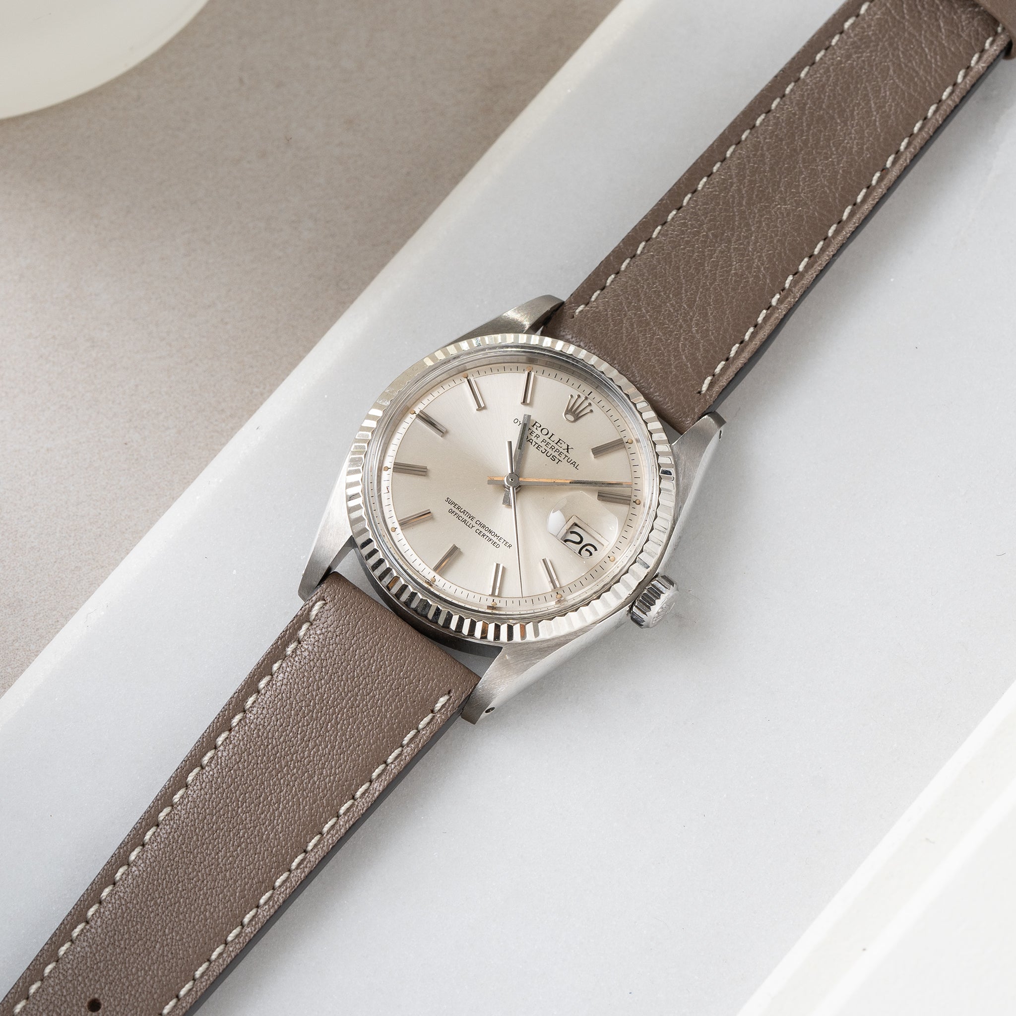 Horlogeband voor Rolex Datejust 1601 1603 16014 16030 - Taupe Grey Leather