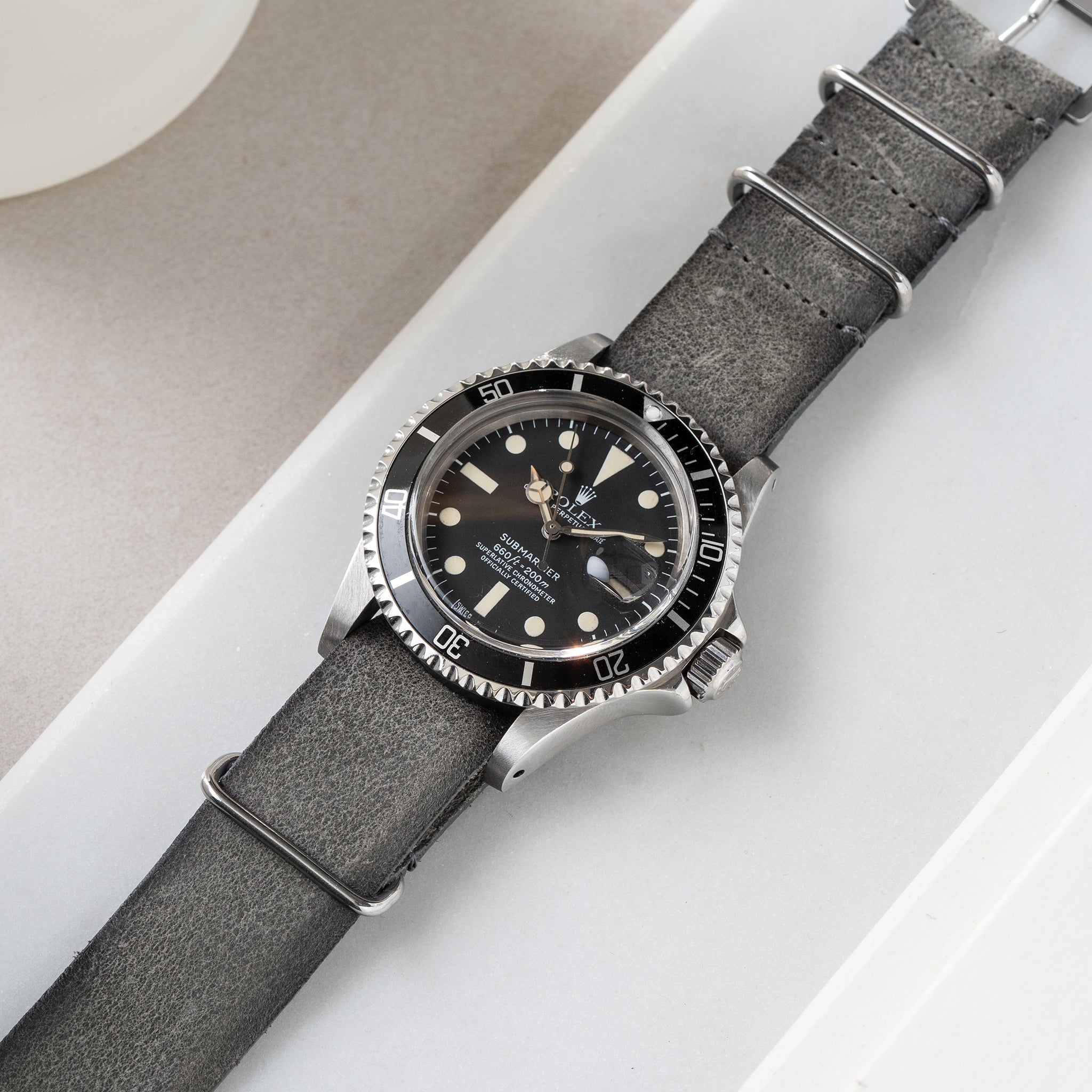 Horlogeband voor Rolex Submariner 5513 & 1680 - Grey Single Pass Leather