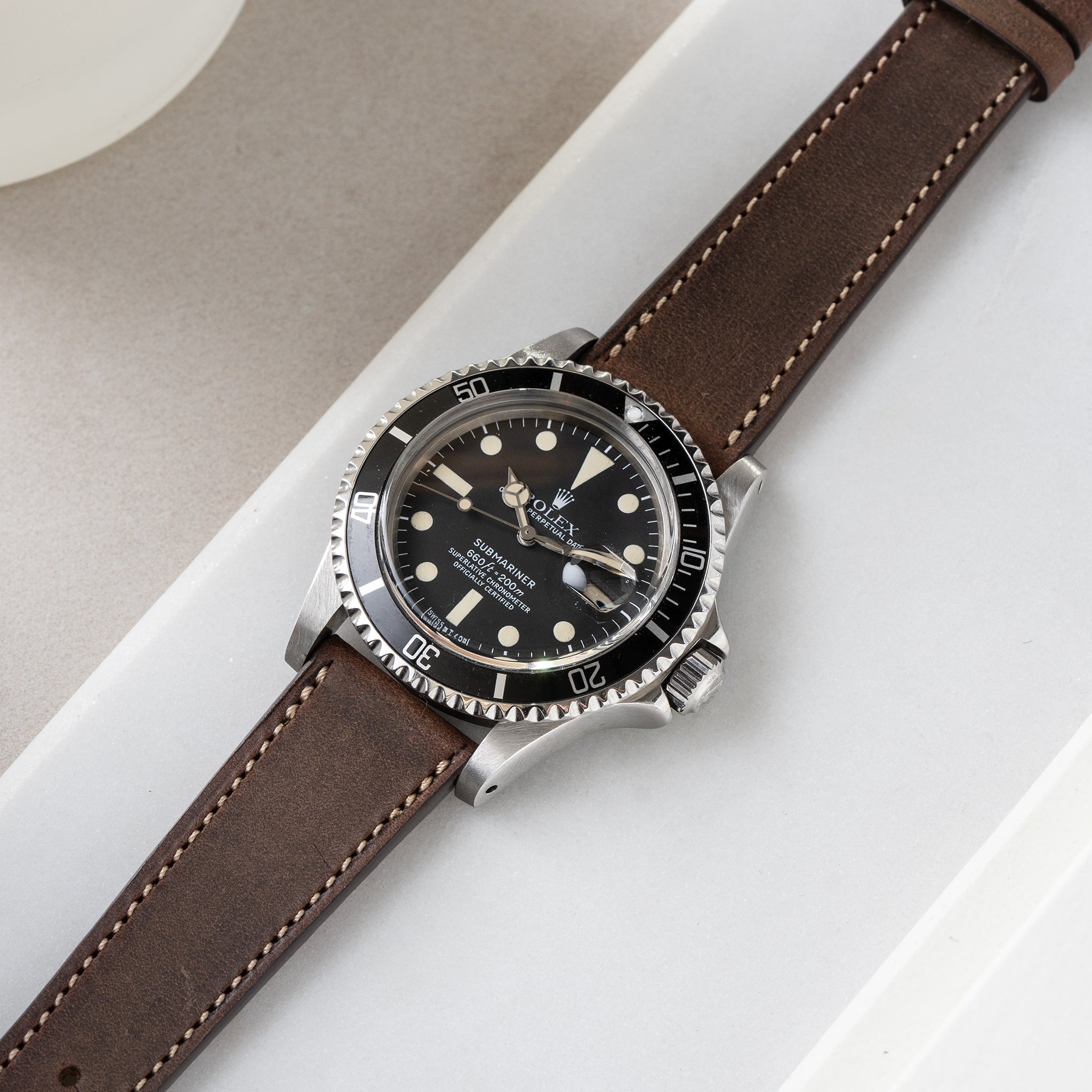 Horlogeband voor Rolex Submariner 5513 & 1680 - Dry Soil Brown Leather
