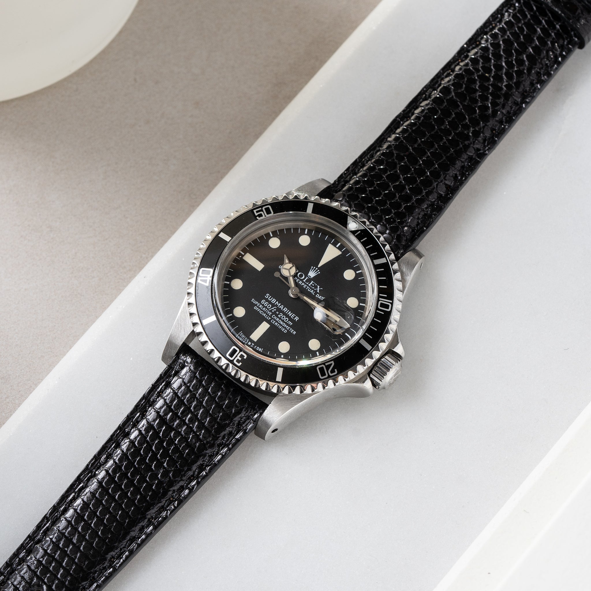 Horlogeband voor Rolex Submariner 5513 & 1680 - Brilliant Black Lizard Leather