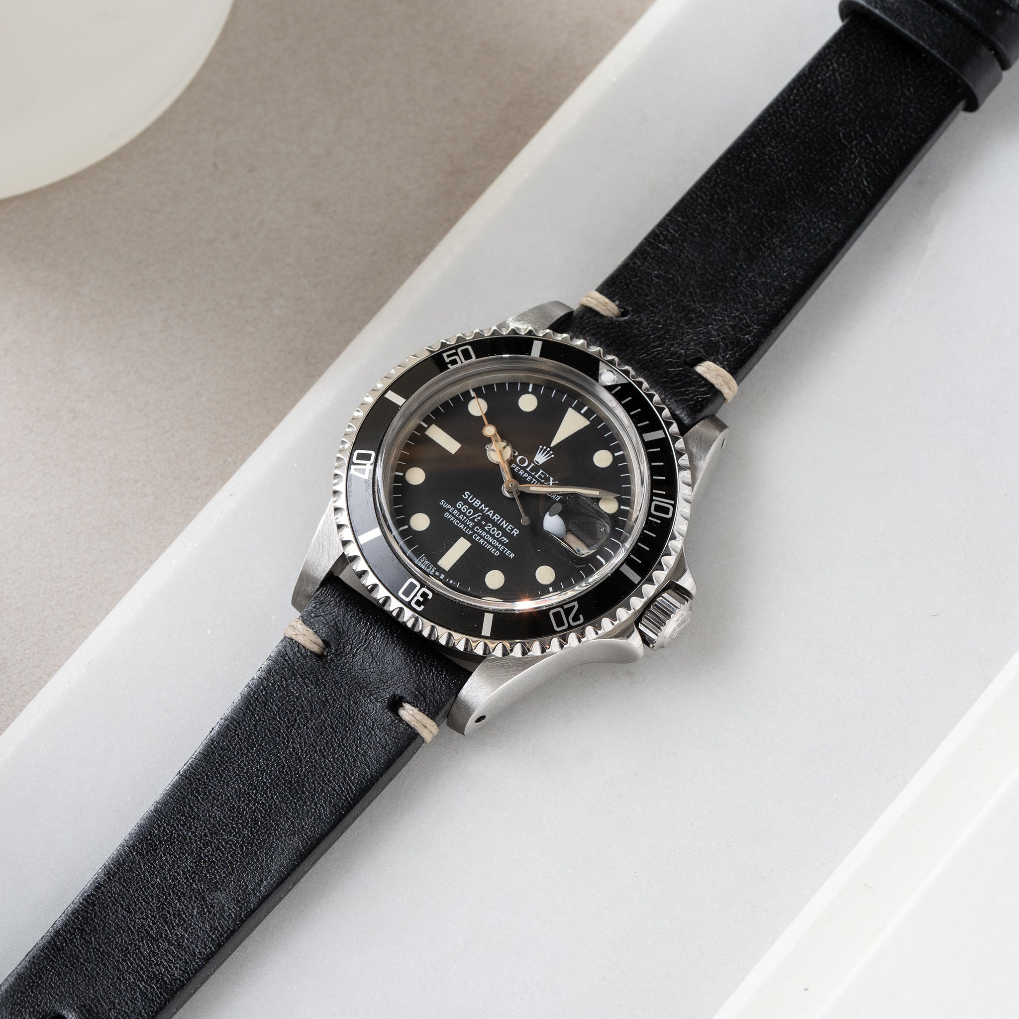 Horlogeband voor Rolex Submariner 5513 & 1680 - Black Leather Vintage
