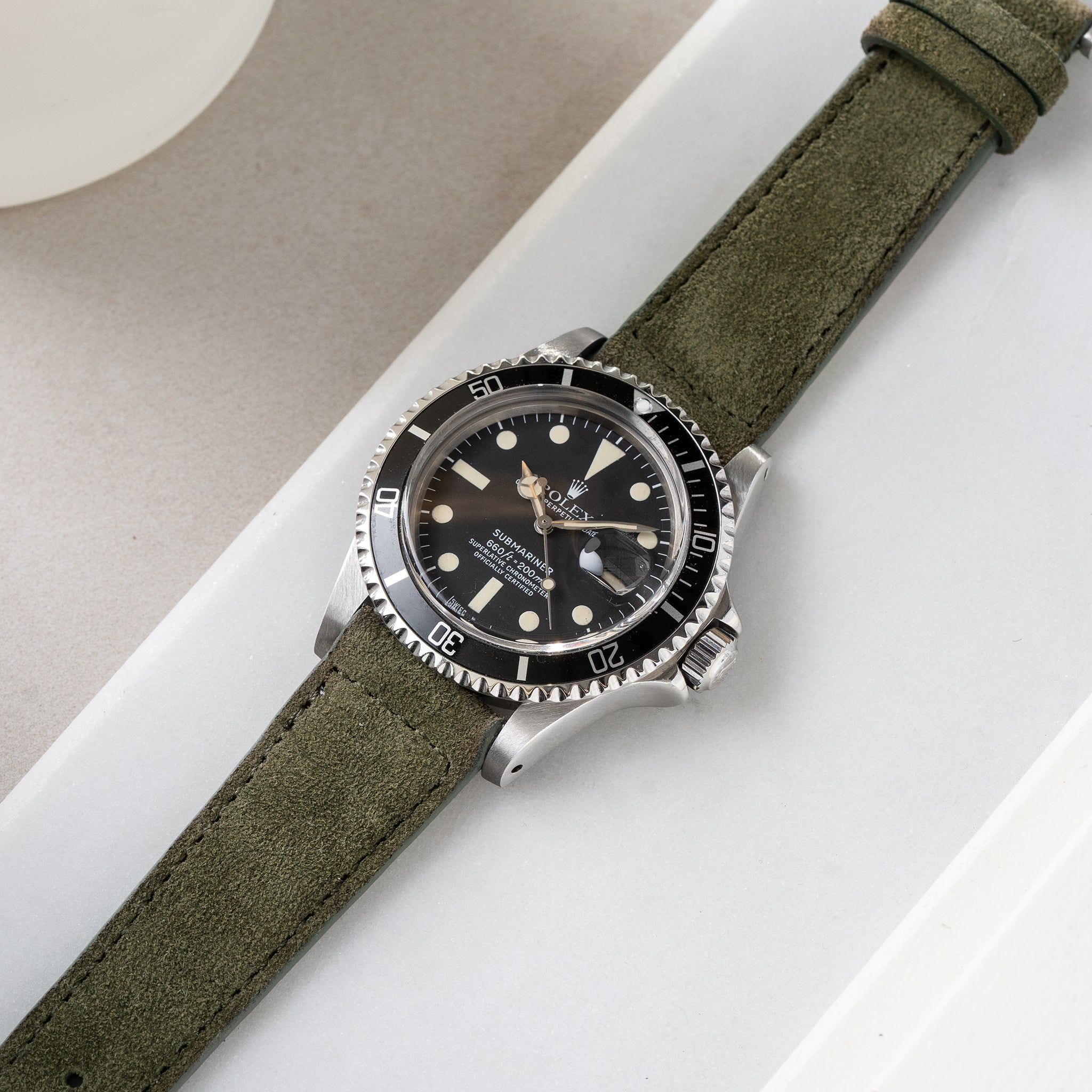 Horlogeband voor Rolex Submariner 5513 & 1680 - Dark Olive Green Suede Leather