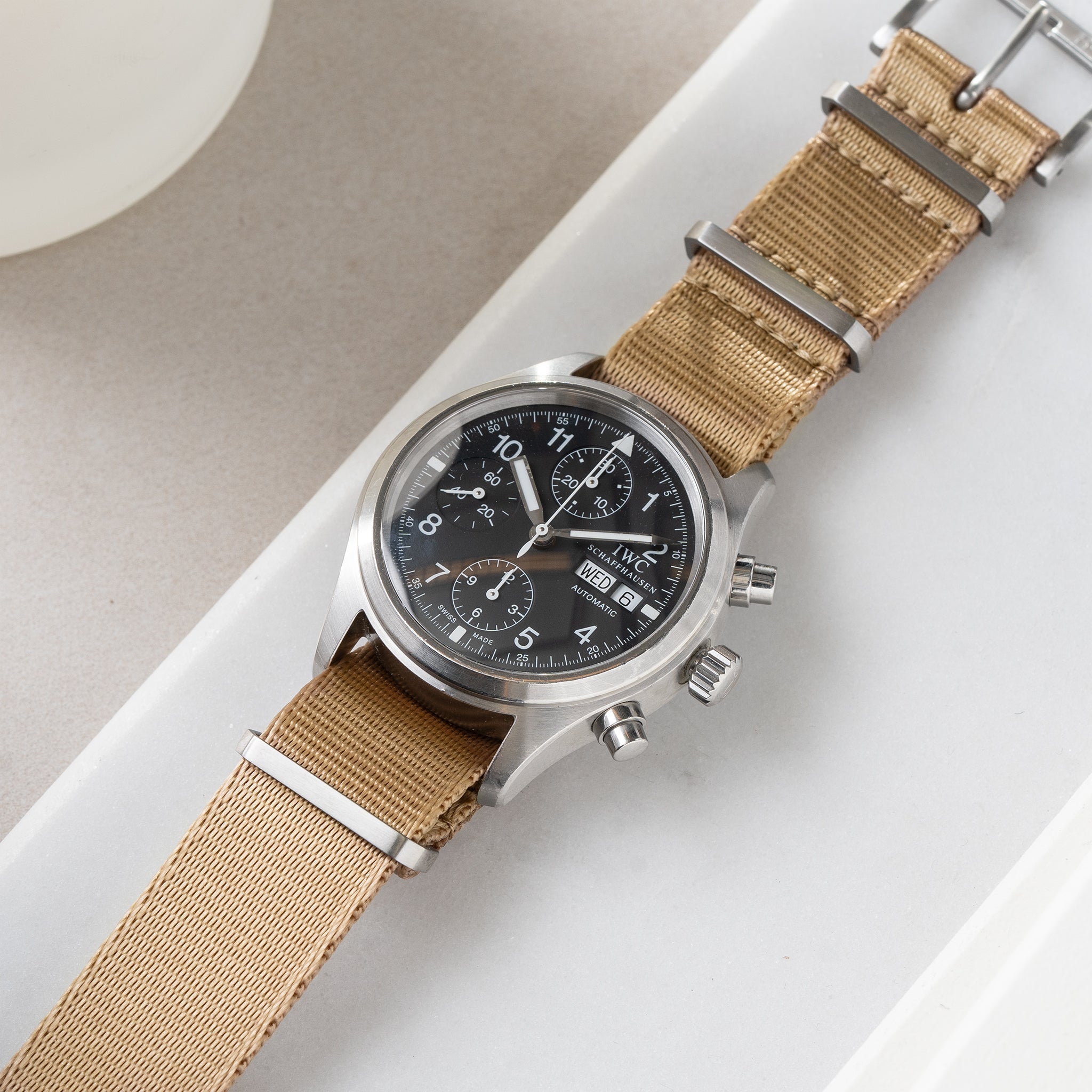 Horlogeband voor IWC Flieger Chronograph - Nylon Single Pass Coyote Brown (20mm)